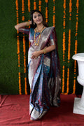 Grey handloom Banarasi silk saree with traditional zari woven patterns