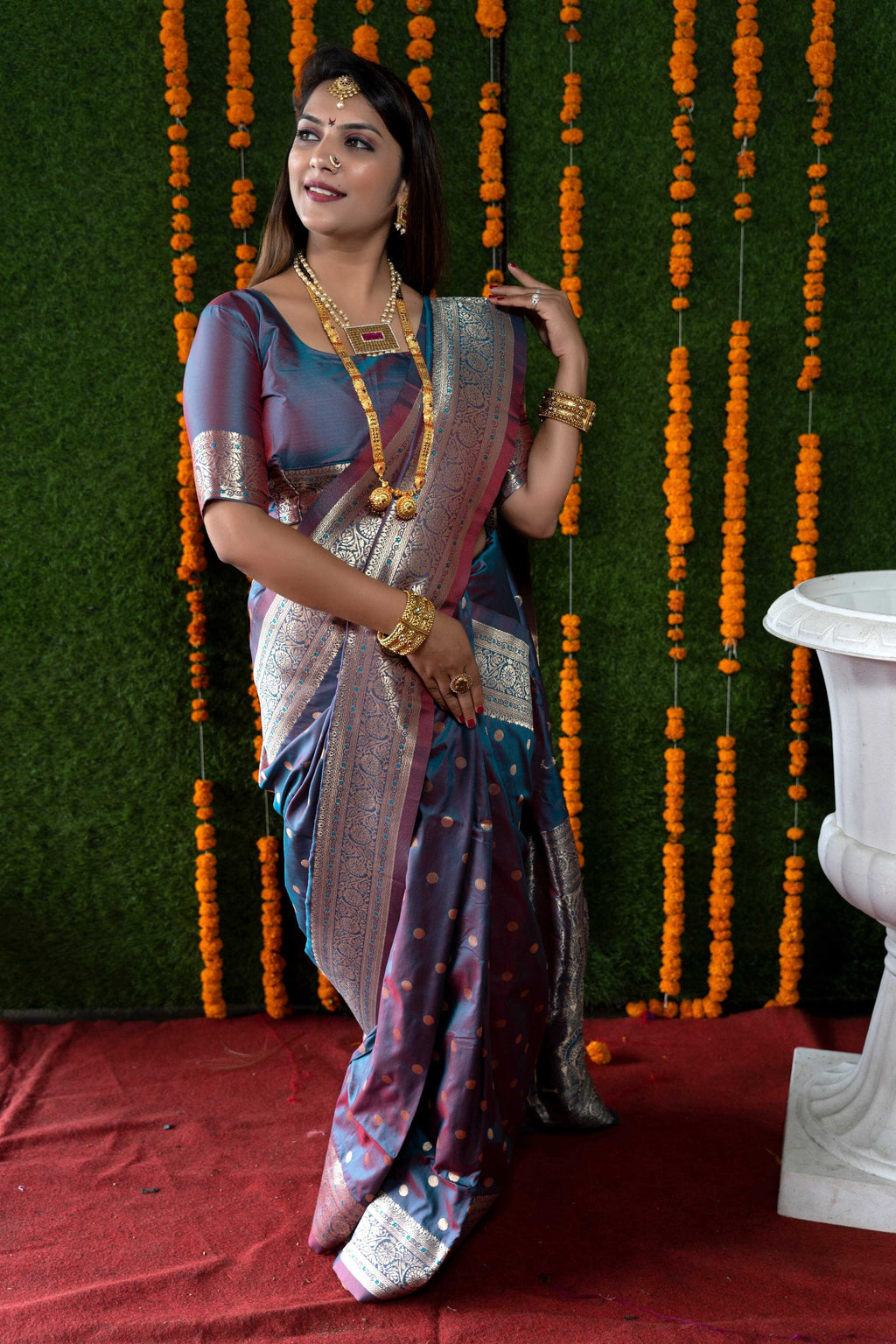 Grey Handloom Banarasi Silk Saree with Zari Woven Motifs