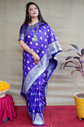 Royal Blue Soft Banarasi Silk Saree with intricate Zari woven border and matching blouse