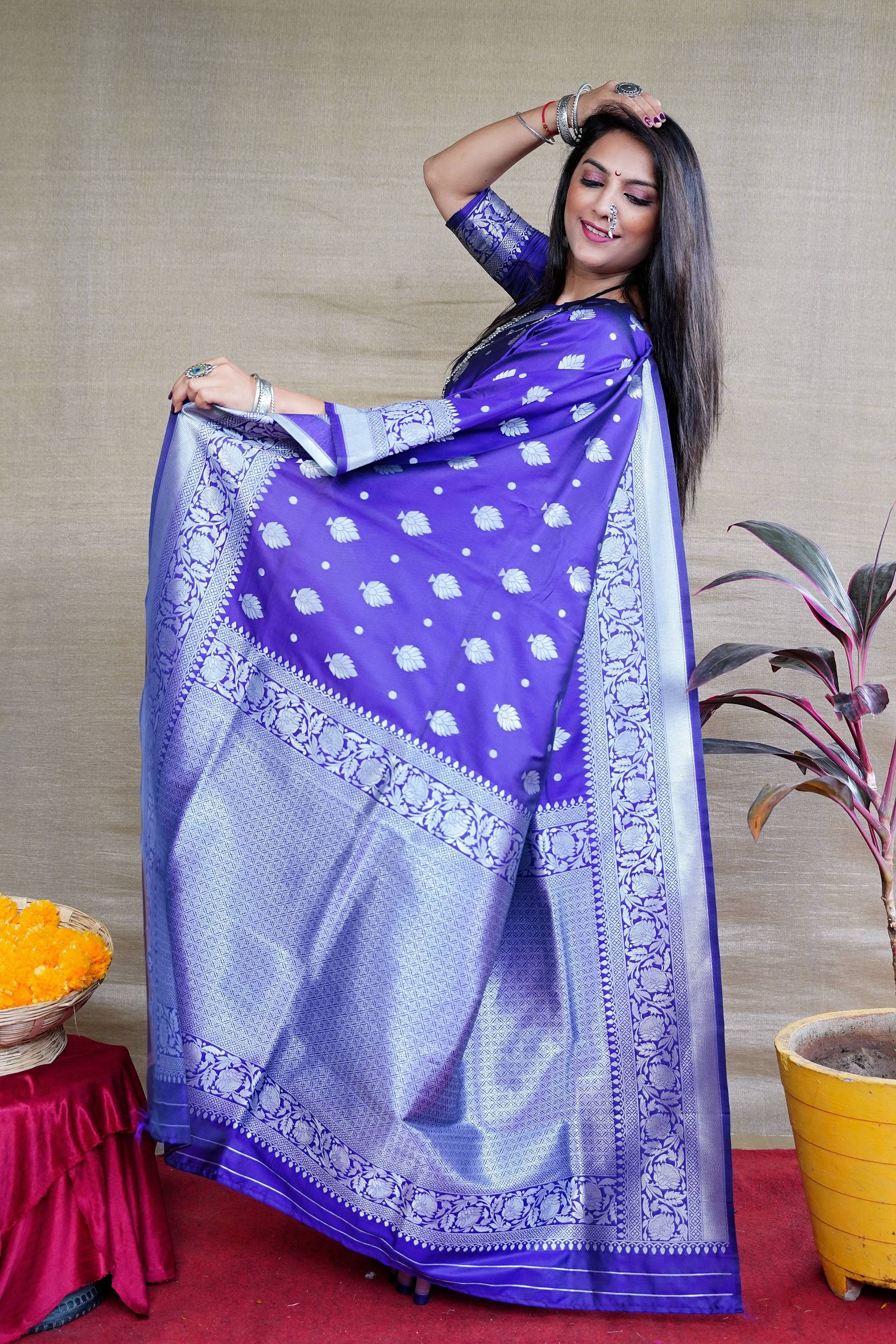 Royal Blue Soft Banarasi Silk Saree with Zari Woven Border