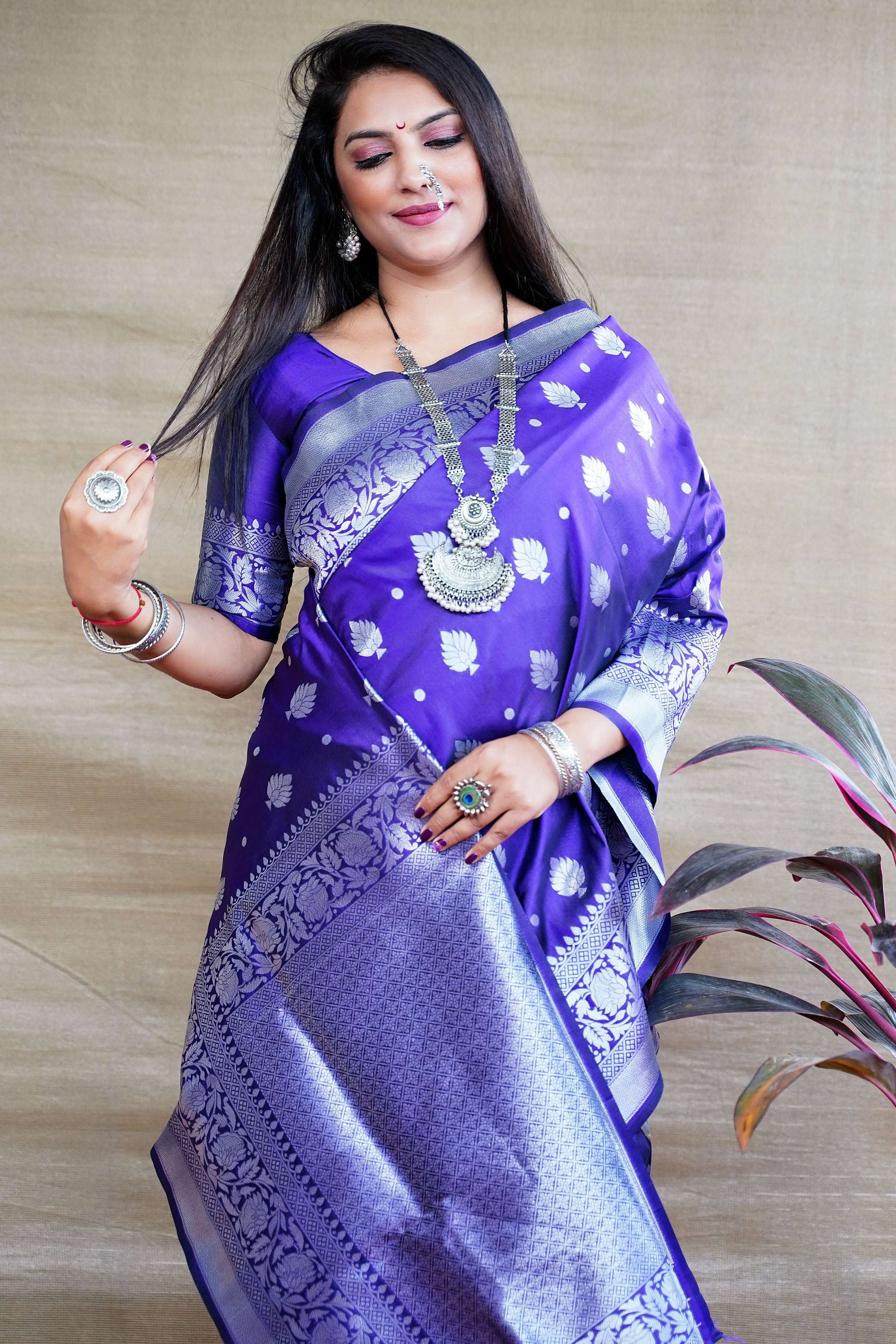 Royal Blue Soft Banarasi Silk Saree with Zari Woven Border
