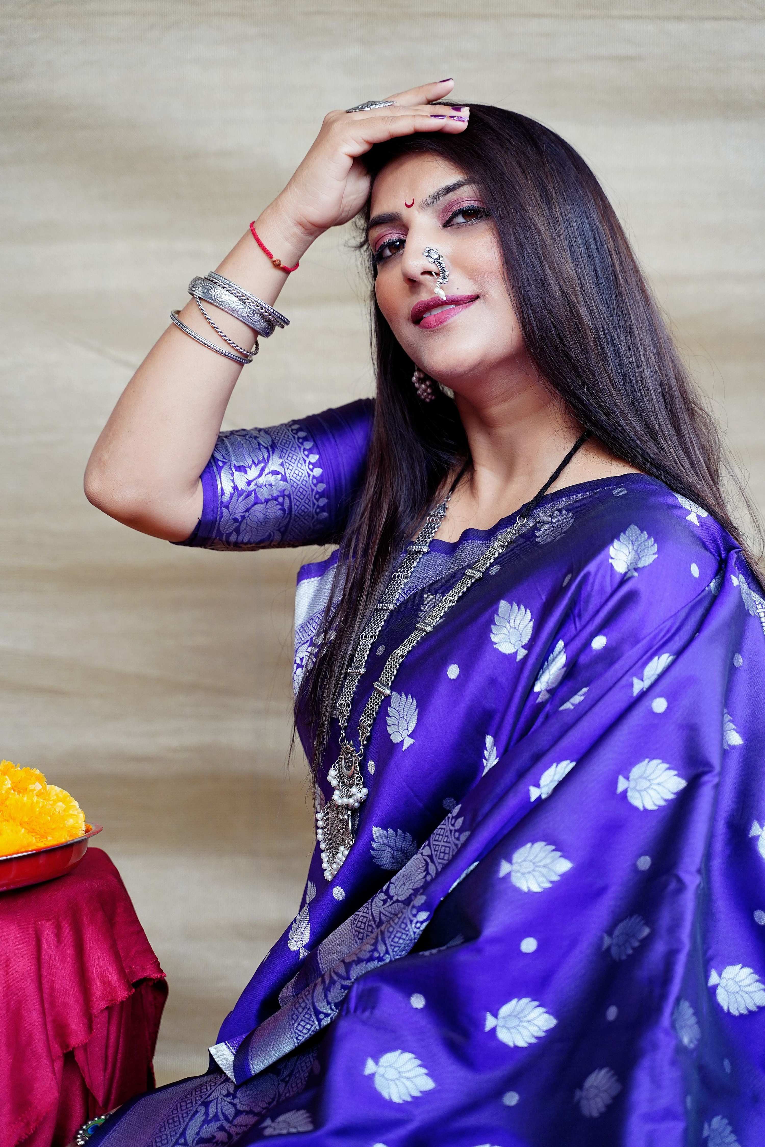 Royal Blue Soft Banarasi Silk Saree with Zari Woven Border