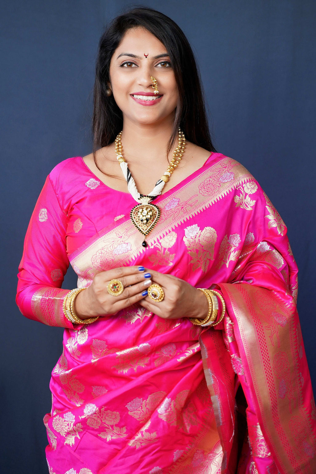 Pink Handloom Banarasi Silk Zari Woven Saree with Blouse