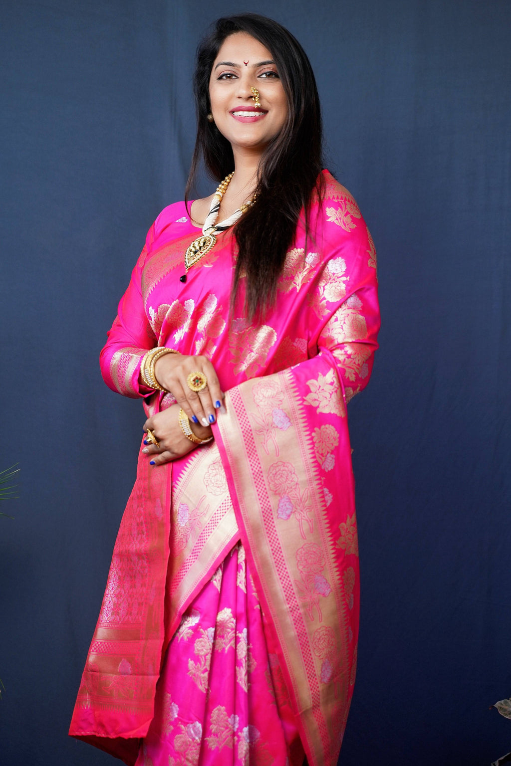 Pink Handloom Banarasi Silk Zari Woven Saree with Blouse