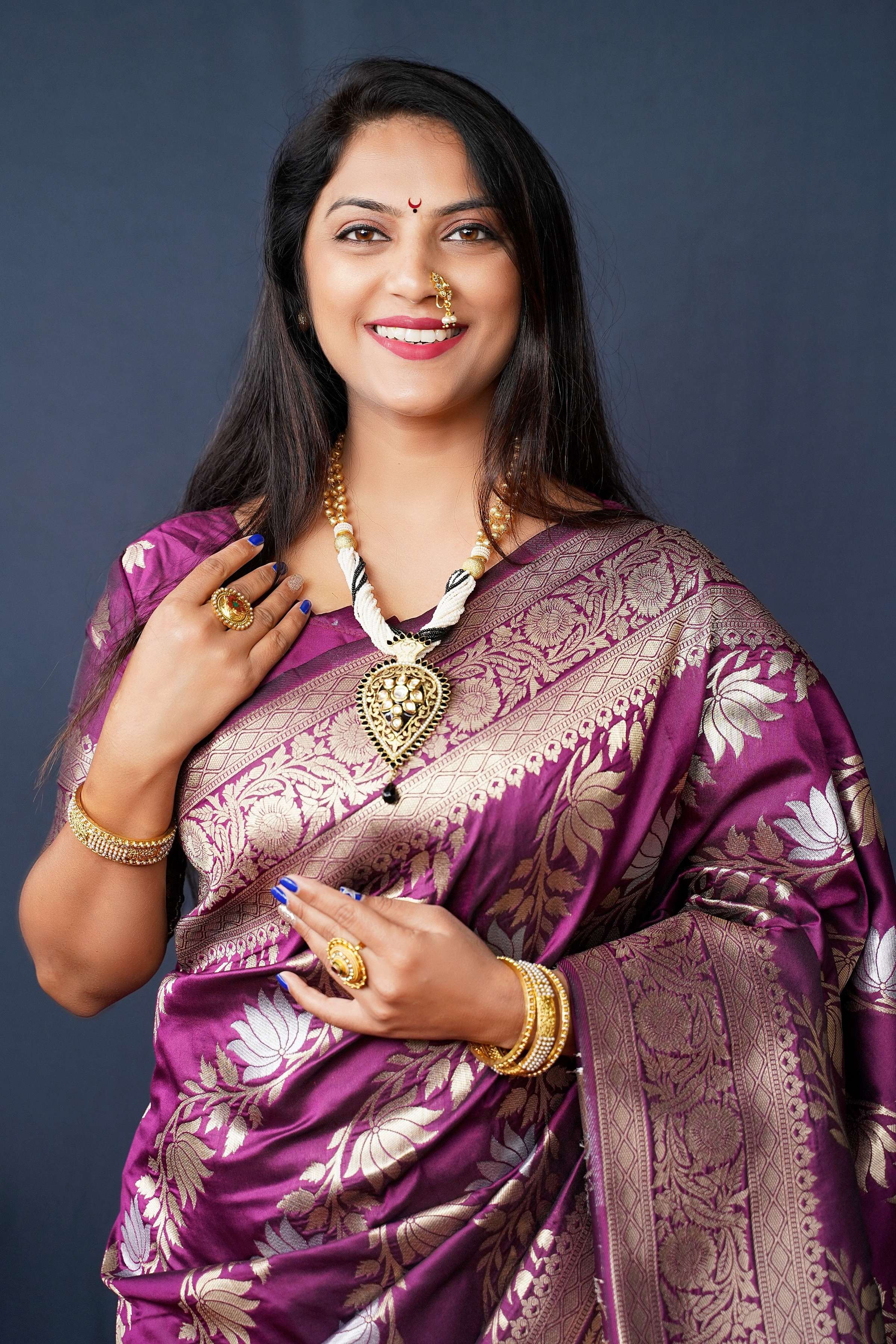 Wine Handloom Banarasi Silk Saree with Zari Woven Work