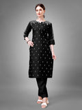 Women's Black Cotton Blend Sequins Embroidered Straight Kurta Set