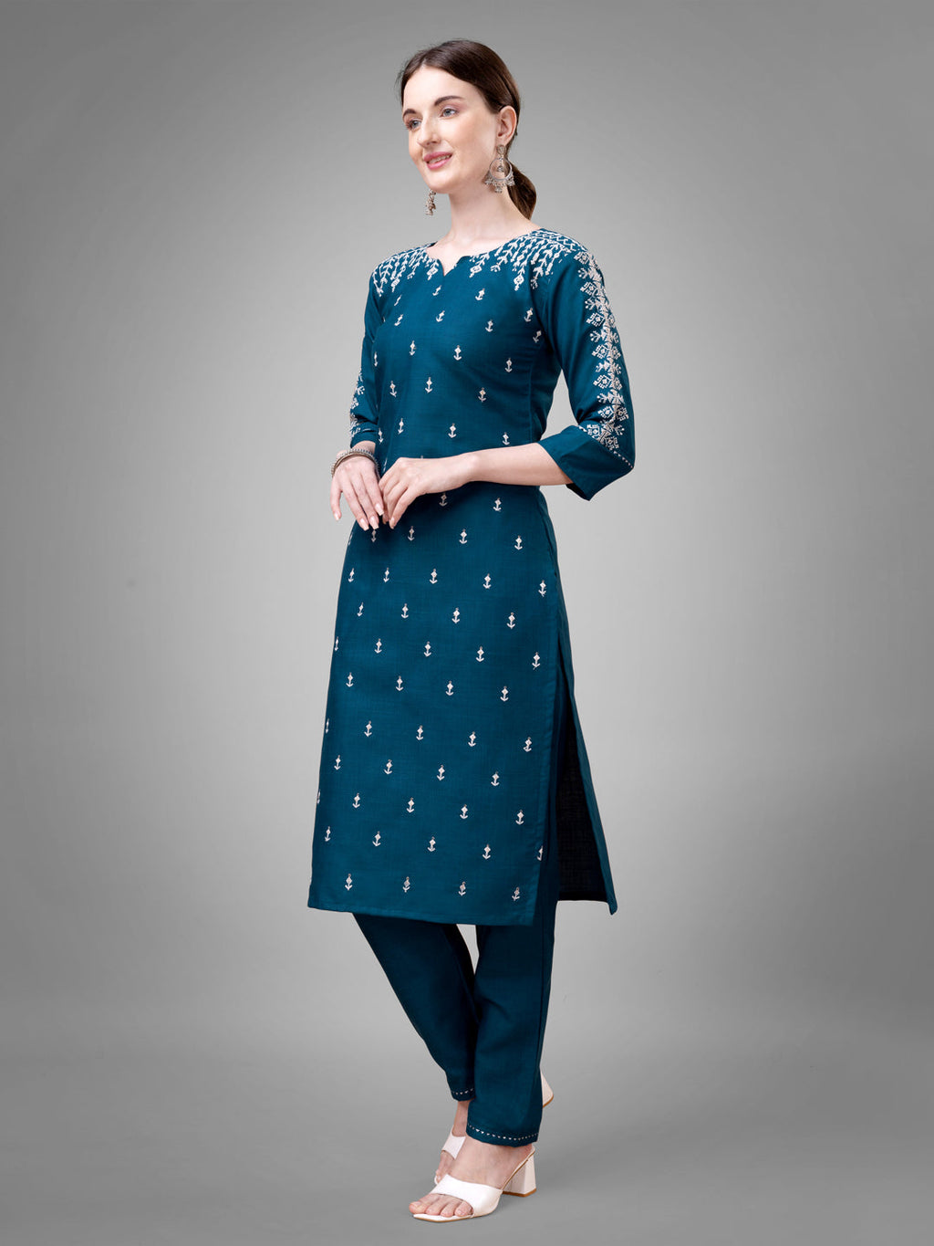 Jyoti Fashion Women's Morpich Cotton Blend Sequins with Embroidered Kurta Set