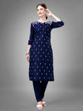 Jyoti Fashion Women's Navy Blue Cotton Blend Sequins with Embroidered Kurta Set