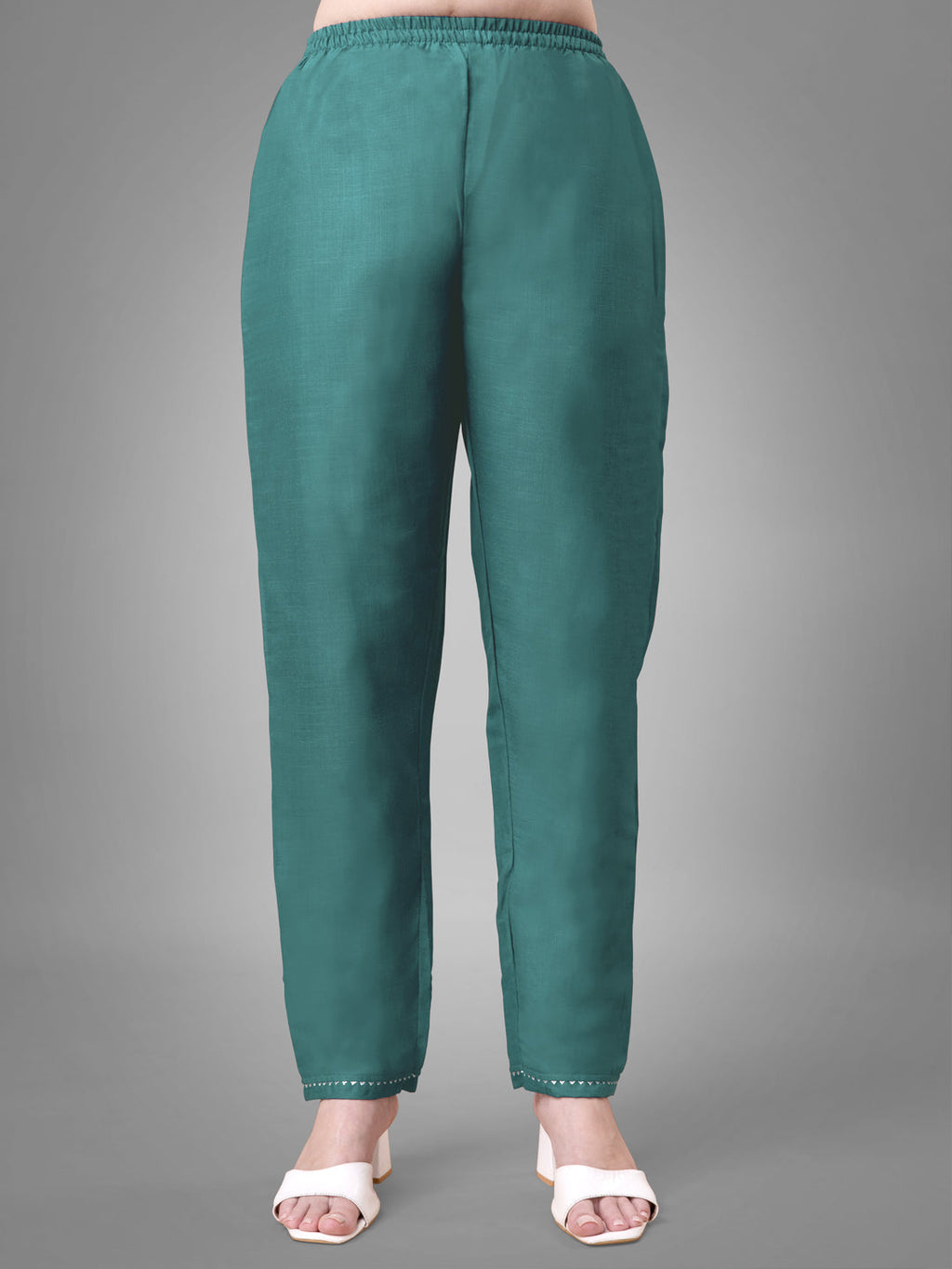 Women's Teal Cotton Blend V-Neck Straight Kurta Set with Sequins