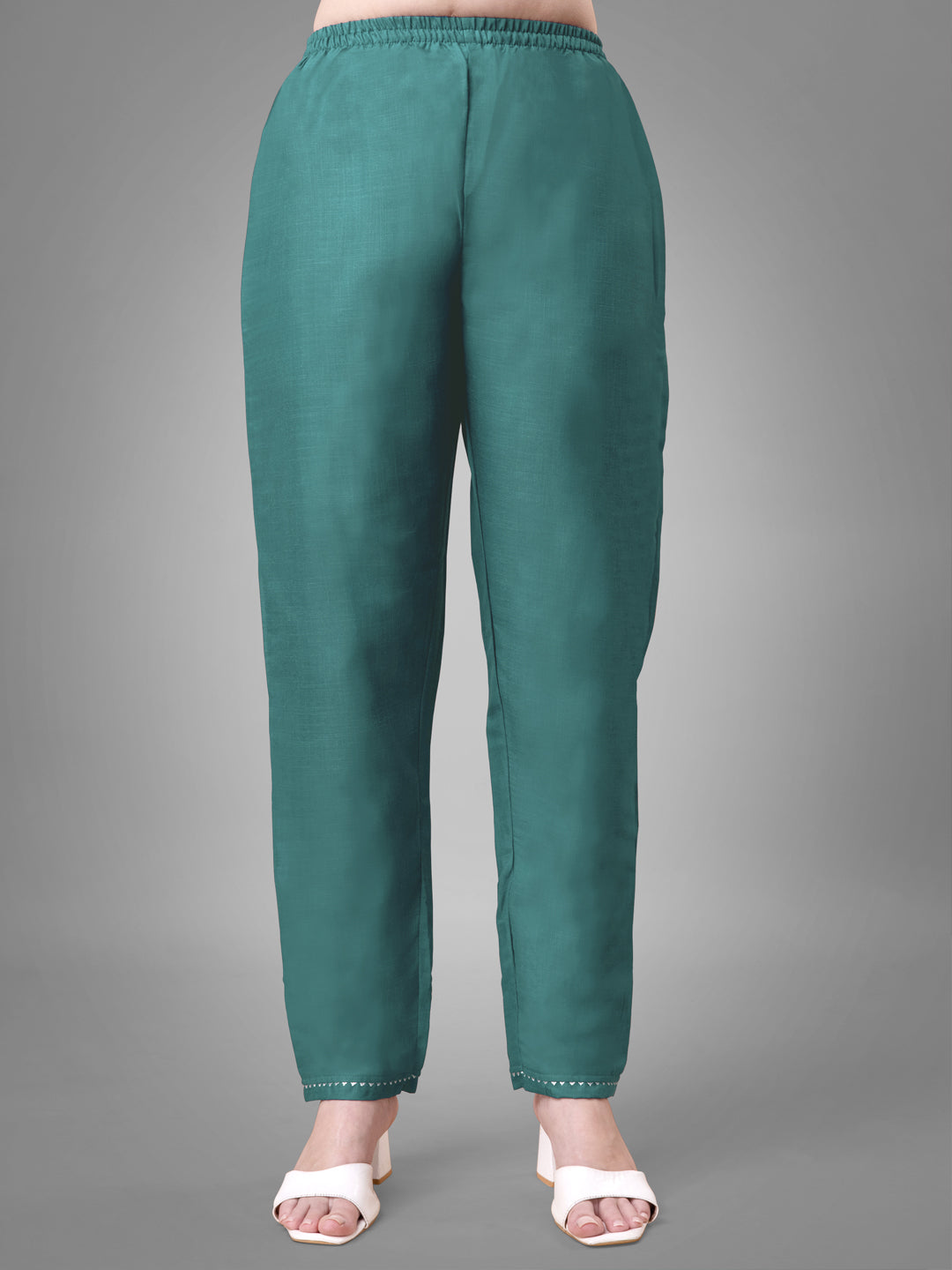 Women's Teal Cotton Blend V-Neck Straight Kurta Set with Sequins