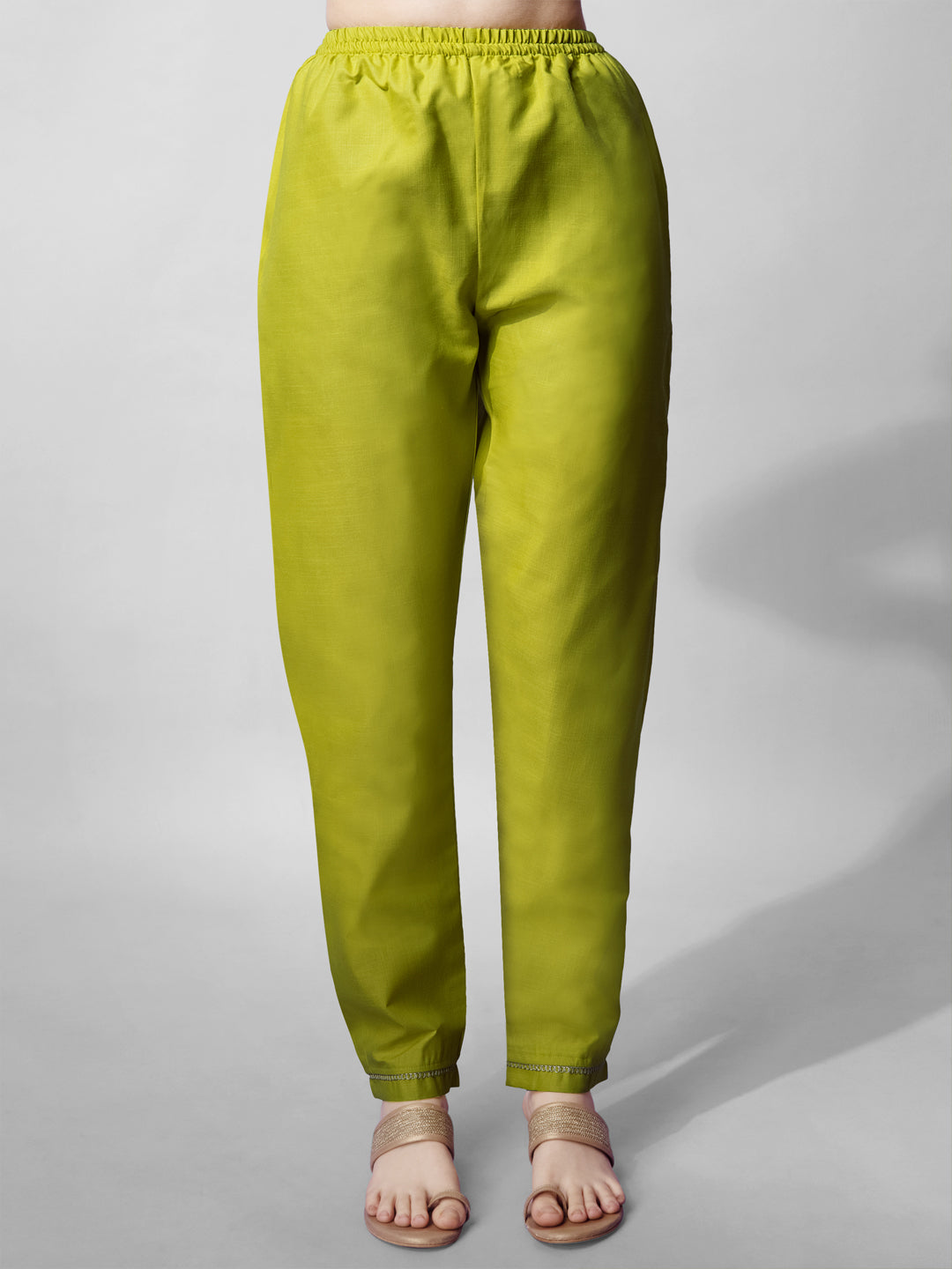 Parrot Green Cotton Blend V-Neck Embroidered Kurta Set