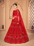 Jyoti Fashion Women's Red Net Thread Embroidered Designer Lehenga Choli Set