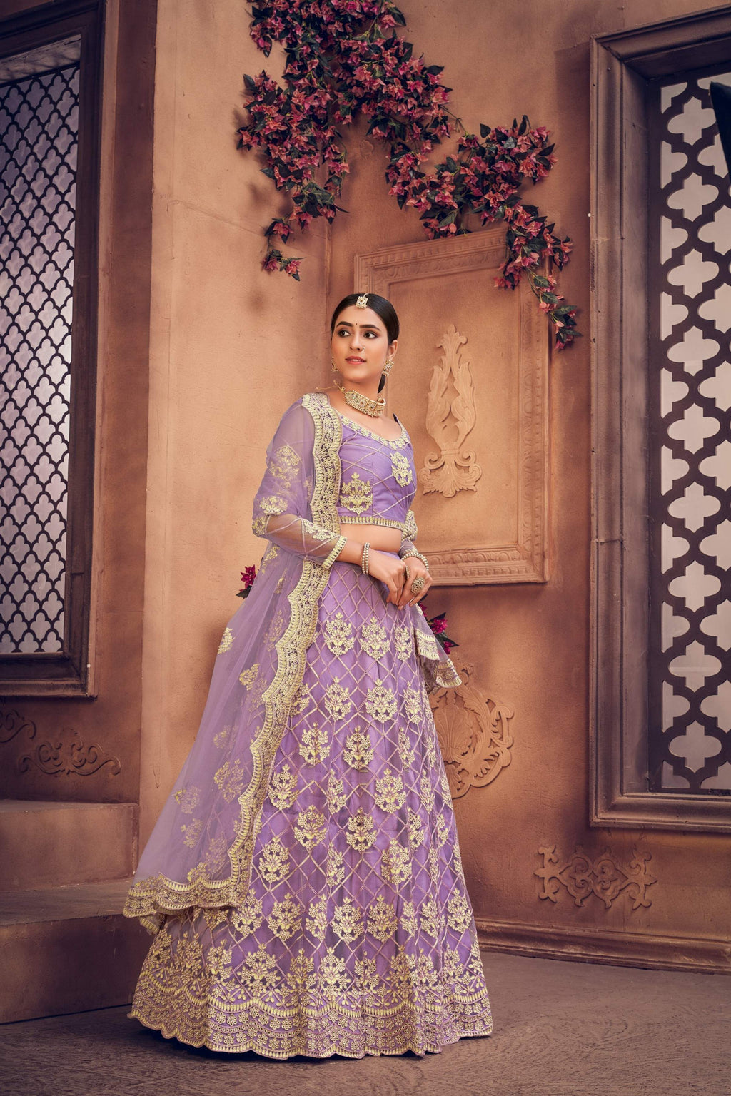 Purple Net Thread Embroidered Designer Lehenga Choli Set