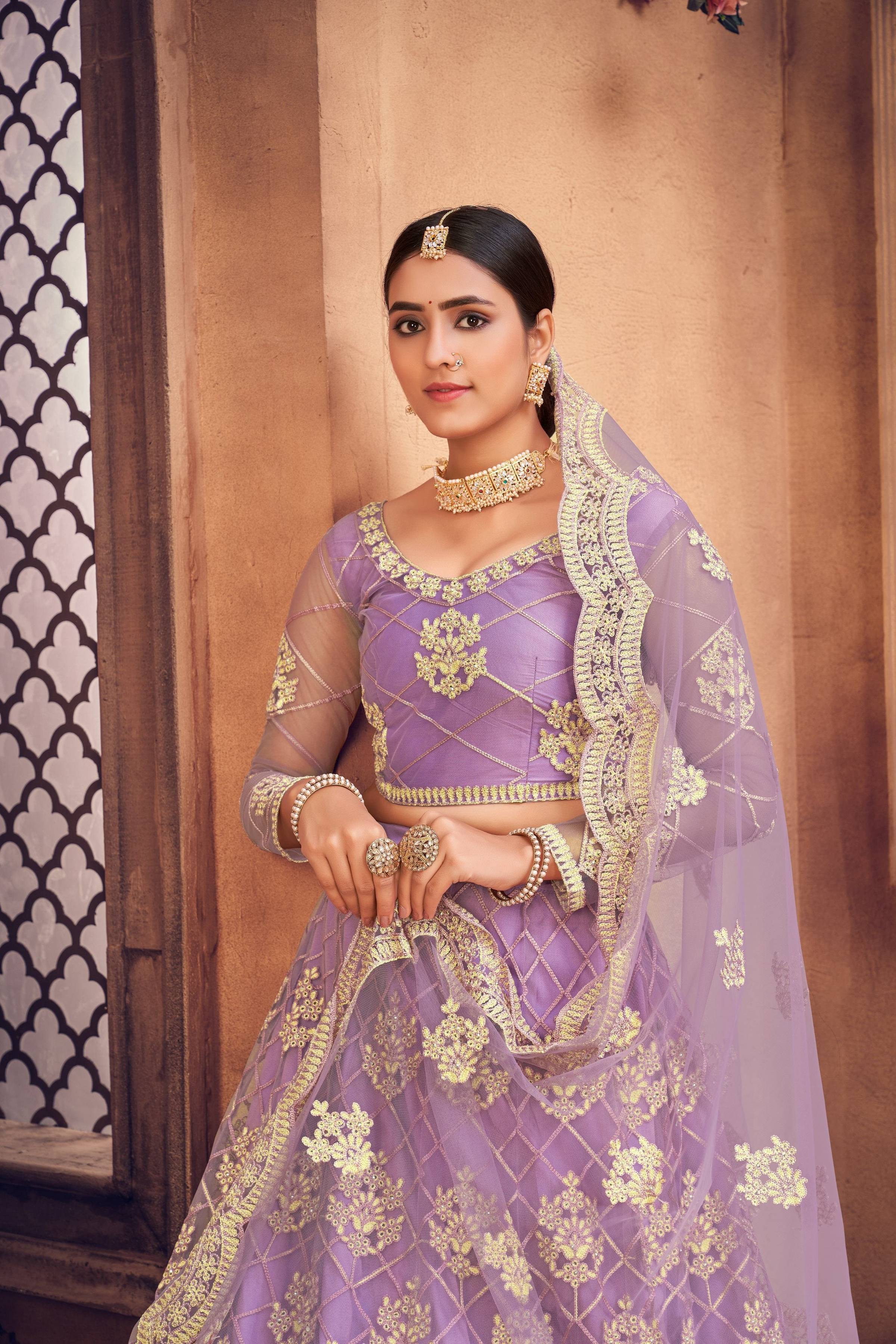 Purple Net Thread Embroidered Designer Lehenga Choli Set