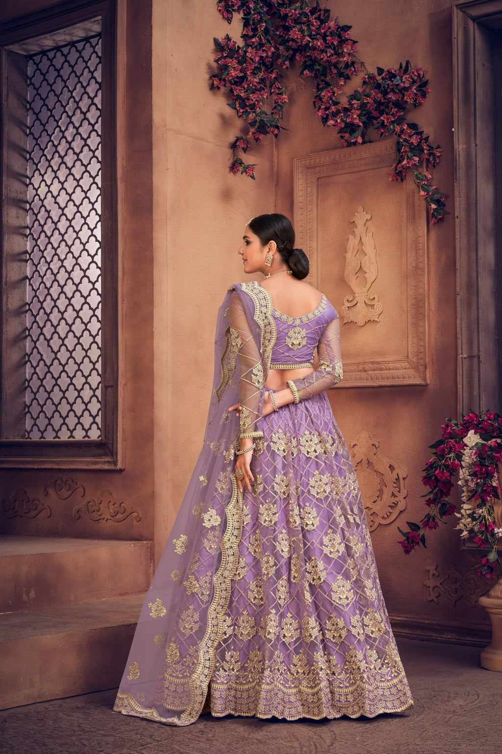 Purple Net Thread Embroidered Designer Lehenga Choli Set