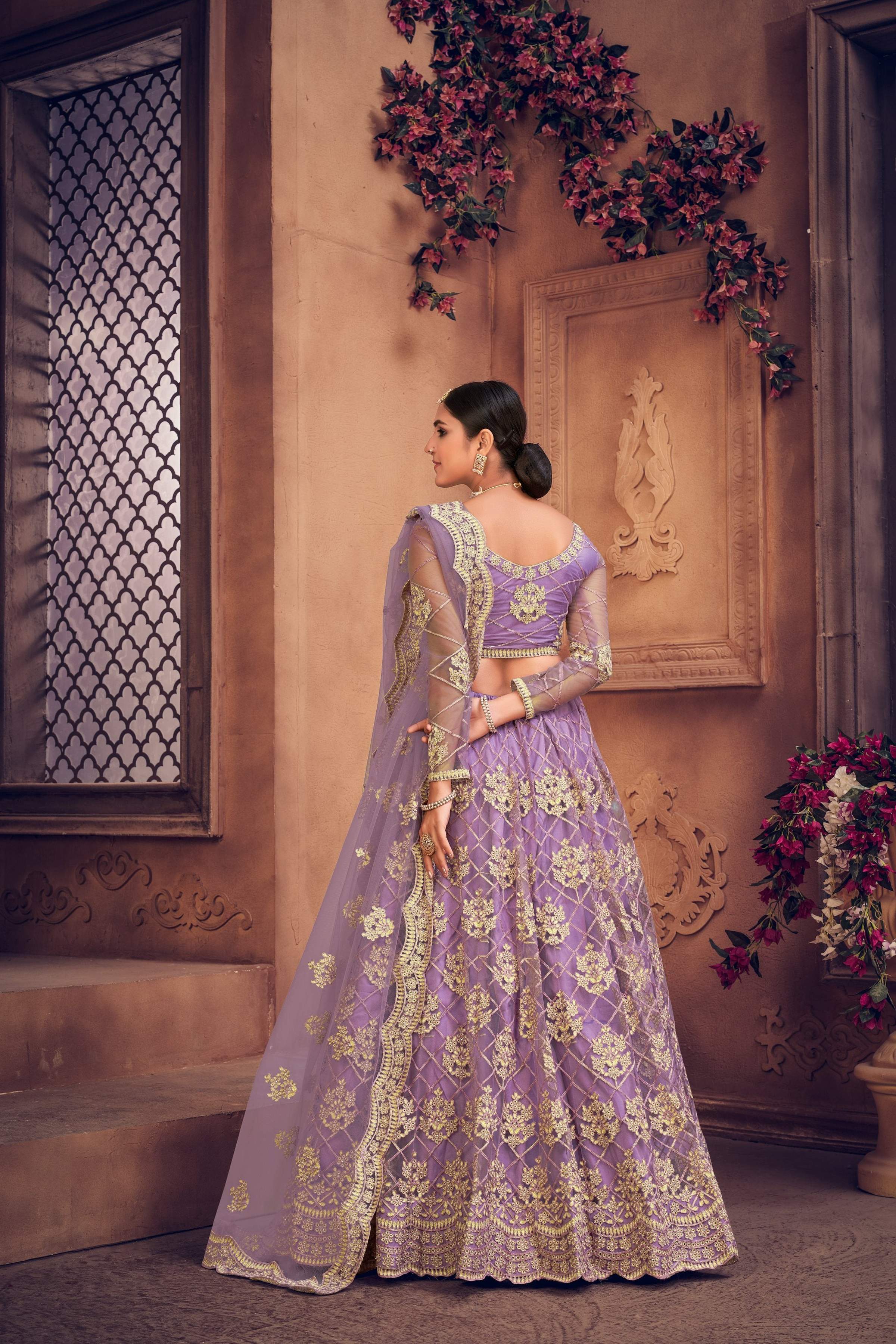 Purple Net Thread Embroidered Designer Lehenga Choli Set