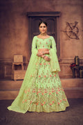Pista green taffeta silk designer lehenga choli with thread embroidery