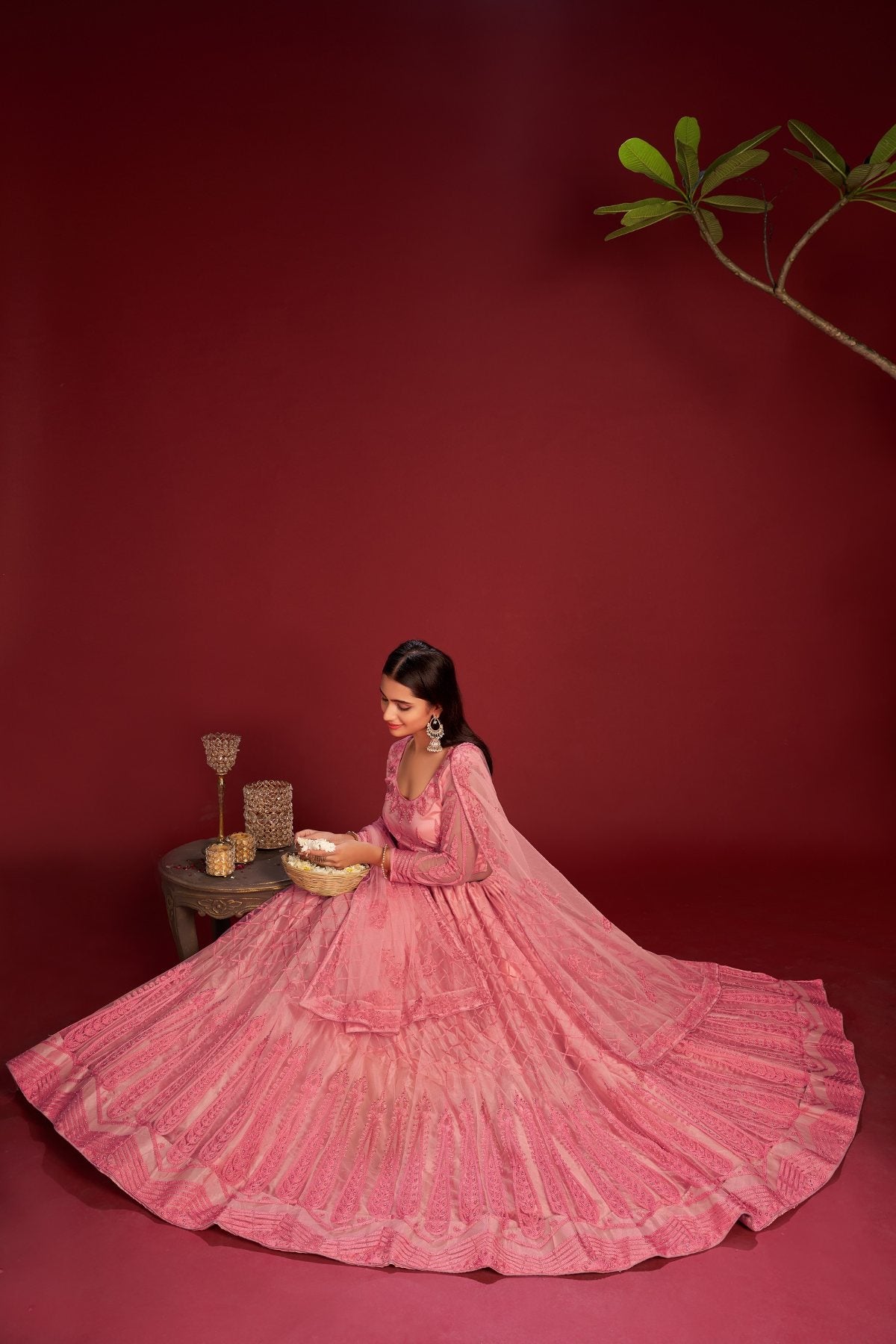 Jyoti Fashion Women's Pink Net Thread Embroidered Designer Lehenga Choli Set