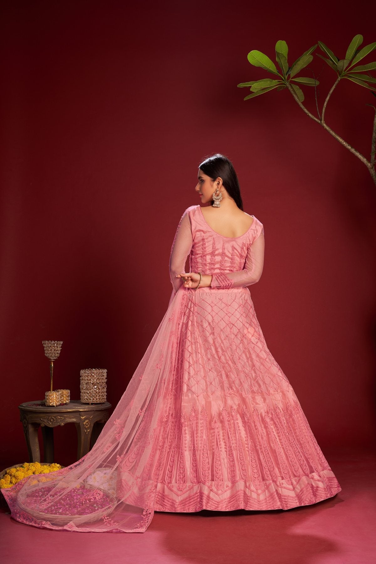 Jyoti Fashion Women's Pink Net Thread Embroidered Designer Lehenga Choli Set