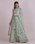 Elegant sea green taffeta silk lehenga choli with delicate thread embroidery