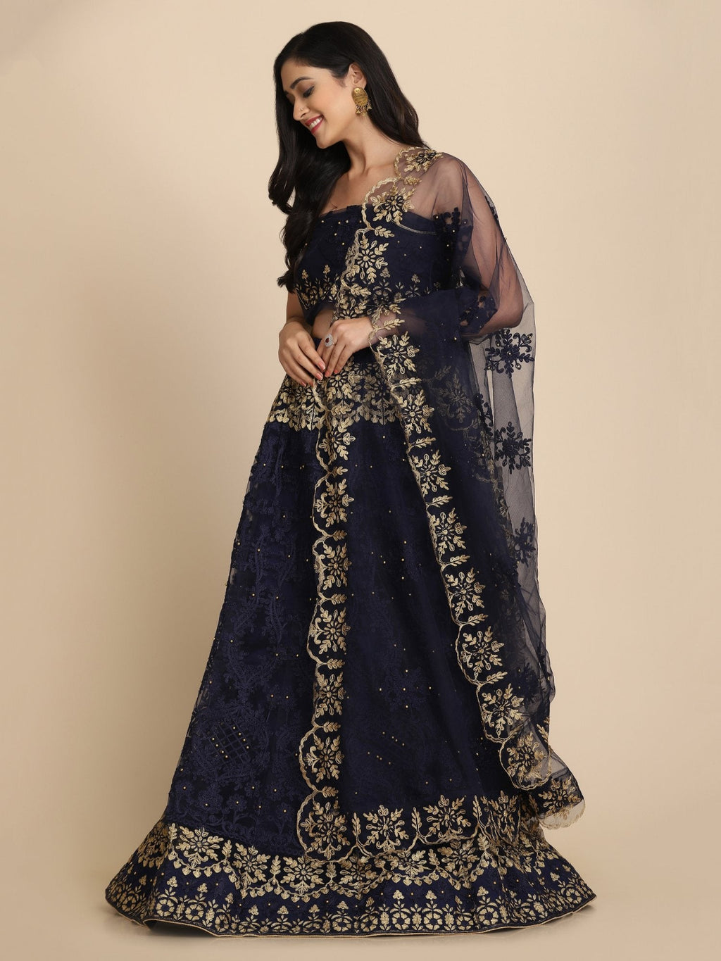 Navy Blue Net Thread Embroidered Designer Lehenga Choli Set