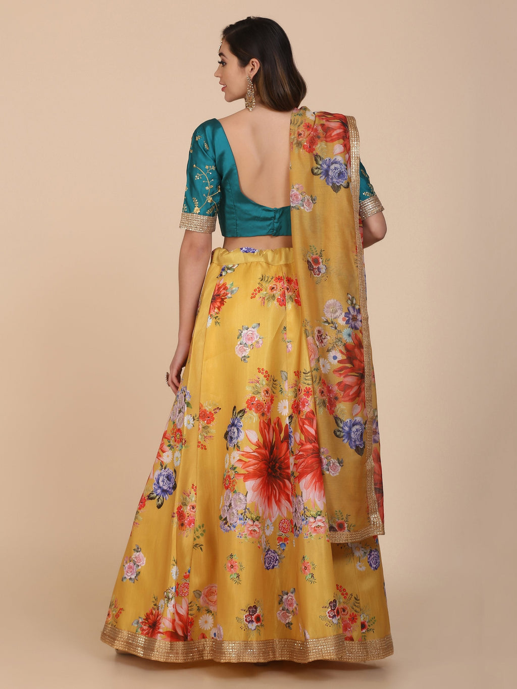 Yellow Banglory Silk Floral Printed Designer Lehenga Choli Set