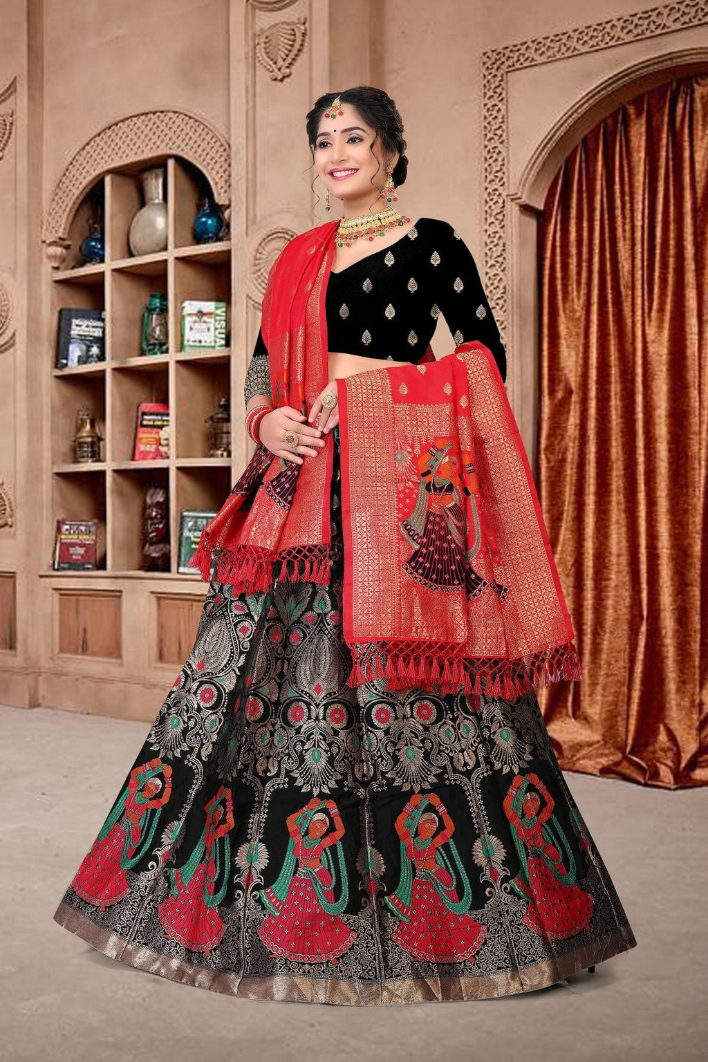 Black Jacquard Zari Woven Designer Lehenga Choli Set