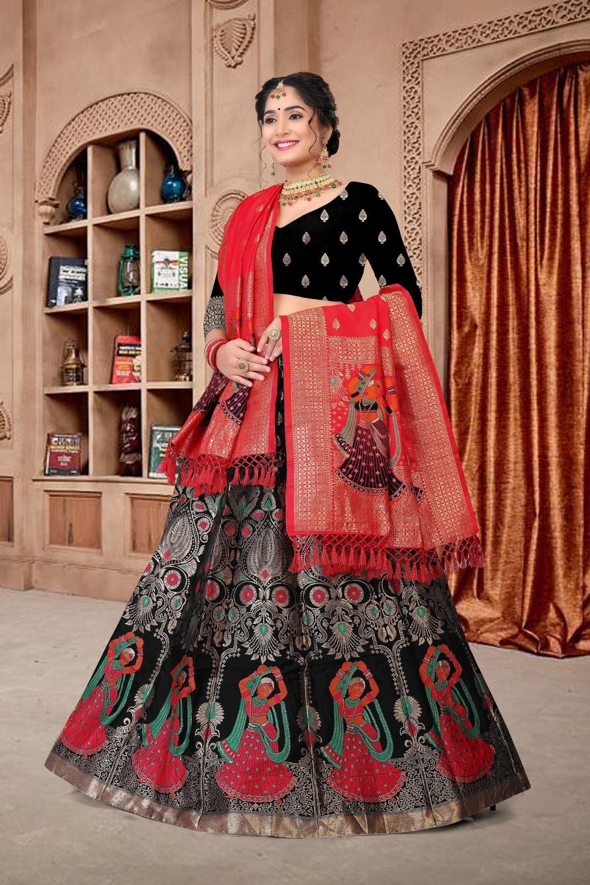 Black Jacquard Zari Woven Designer Lehenga Choli Set