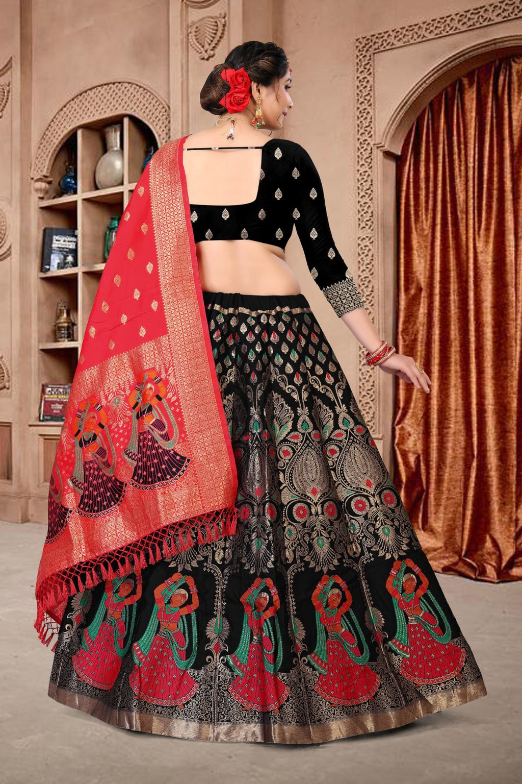 Black Jacquard Zari Woven Designer Lehenga Choli Set