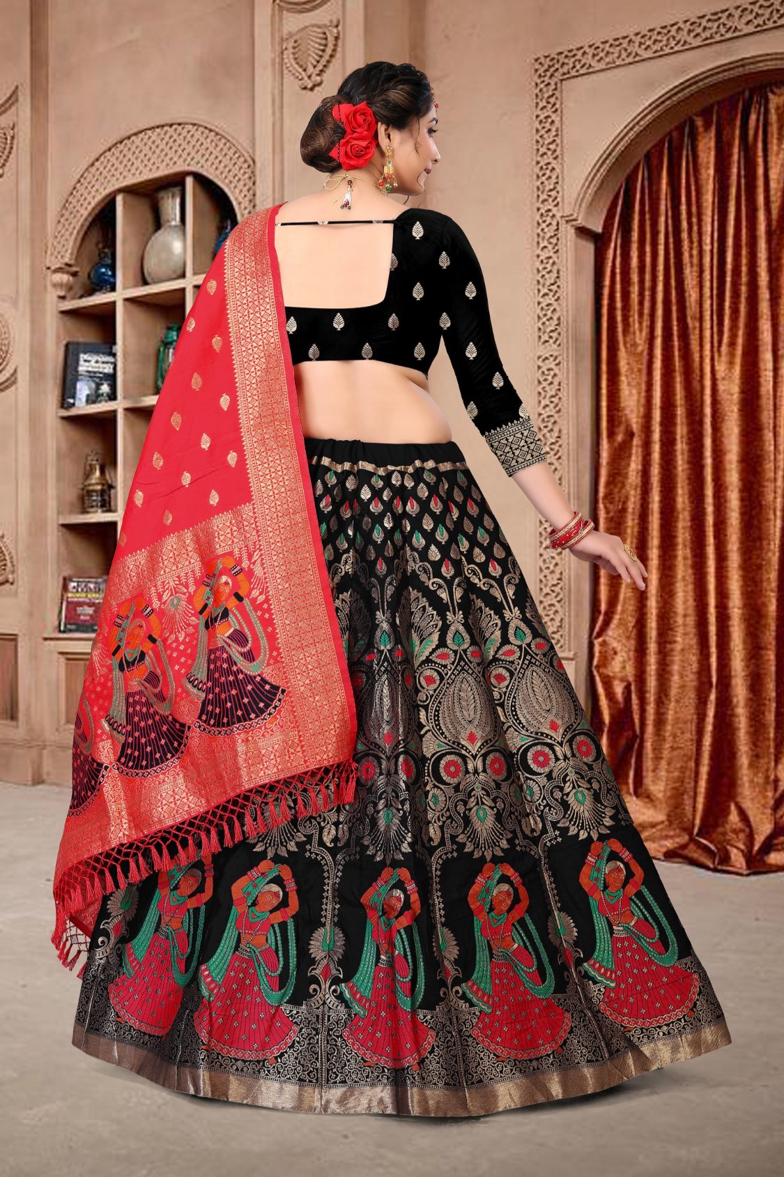 Black Jacquard Zari Woven Designer Lehenga Choli Set
