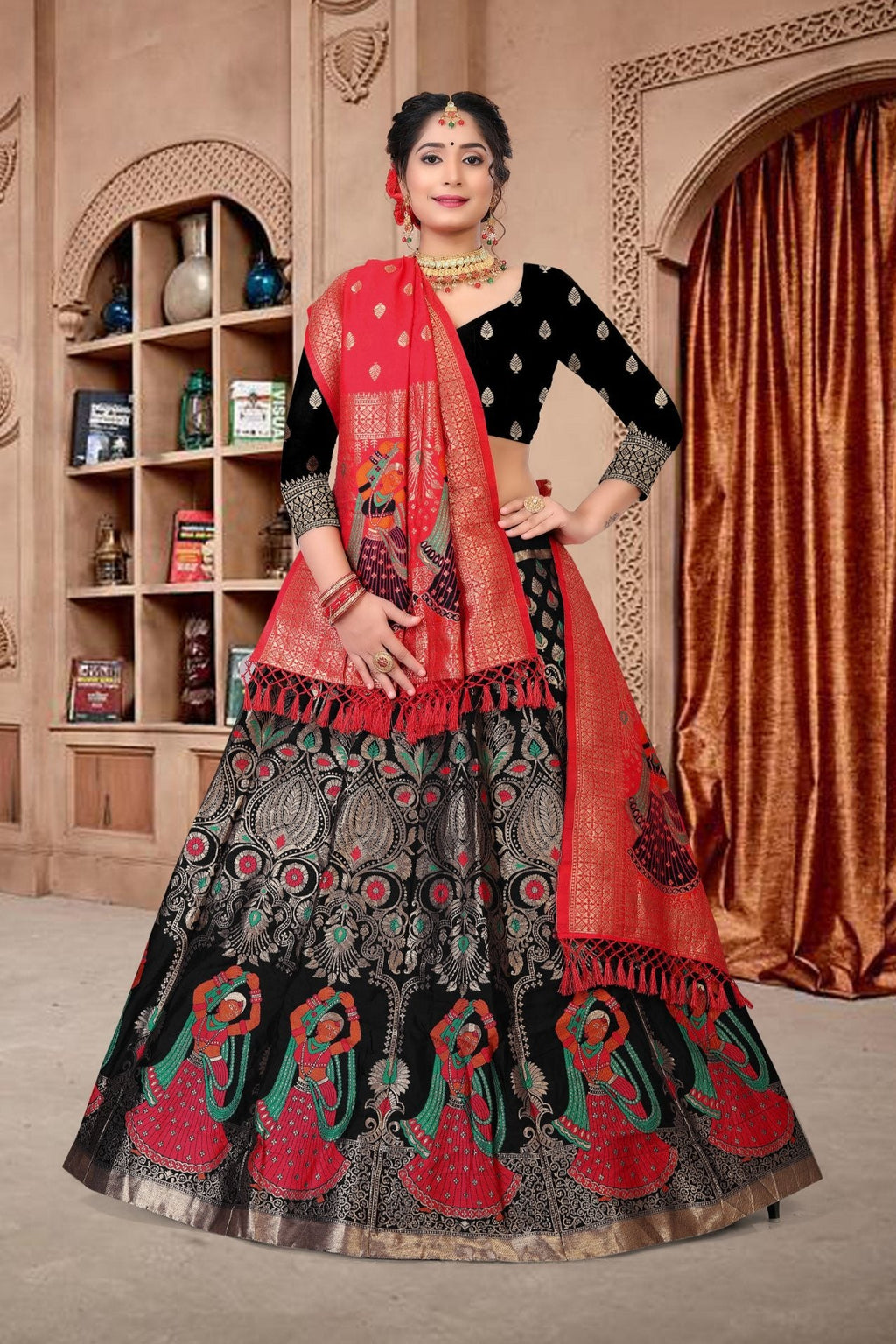 Black Jacquard Zari Woven Lehenga Choli set for formal events