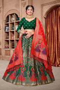 Dark Green Jacquard Zari Woven Lehenga Choli set for women