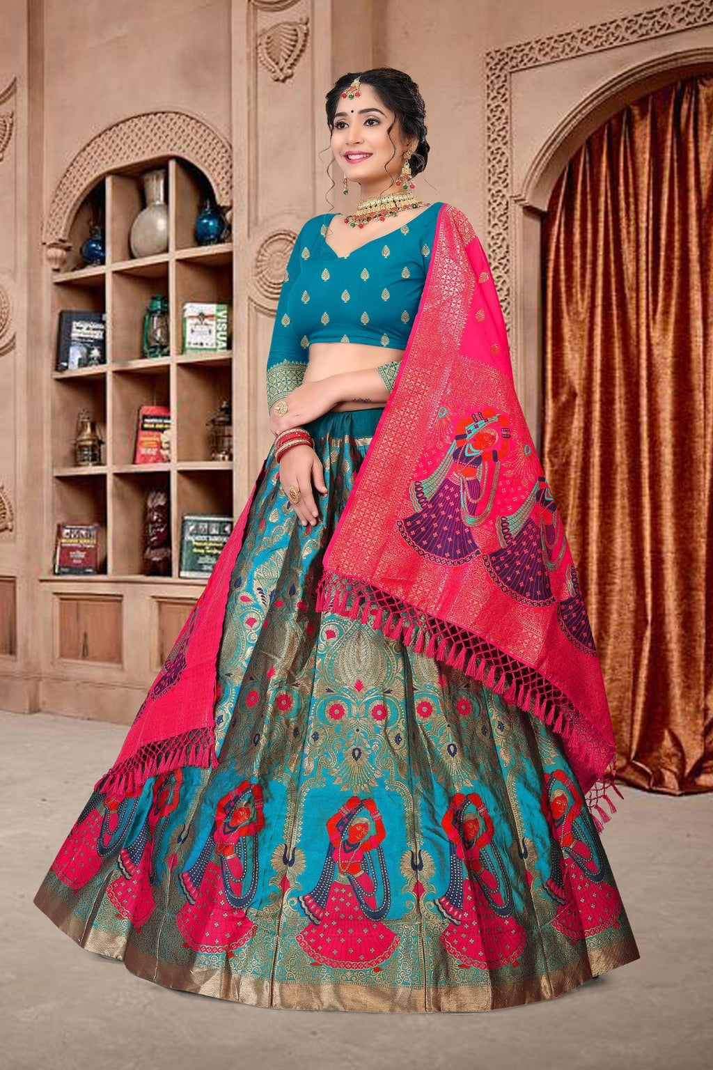 Sky Blue Jacquard Zari Woven Designer Lehenga Choli Set