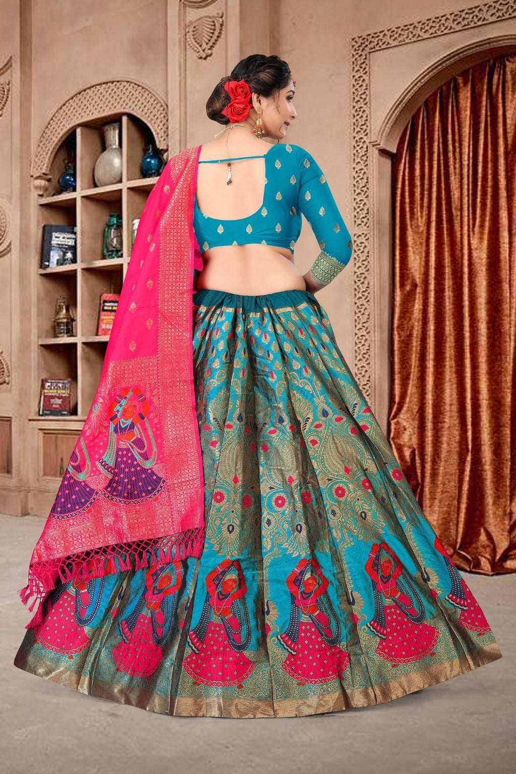 Sky Blue Jacquard Zari Woven Designer Lehenga Choli Set
