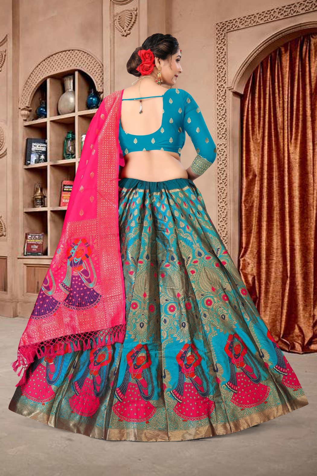 Sky Blue Jacquard Zari Woven Designer Lehenga Choli Set