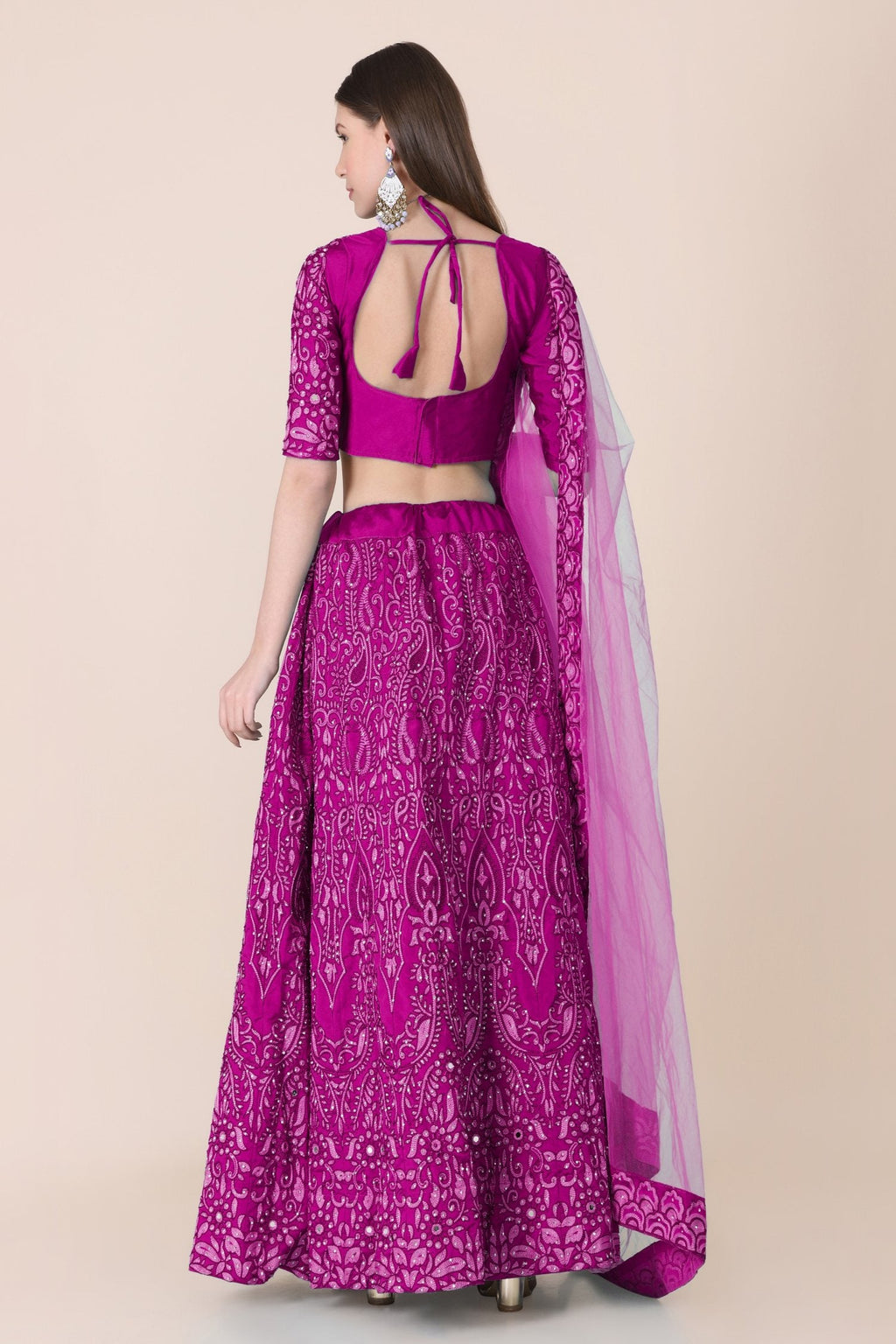 Purple Taffeta Silk Lehenga Choli Set with Thread Embroidery