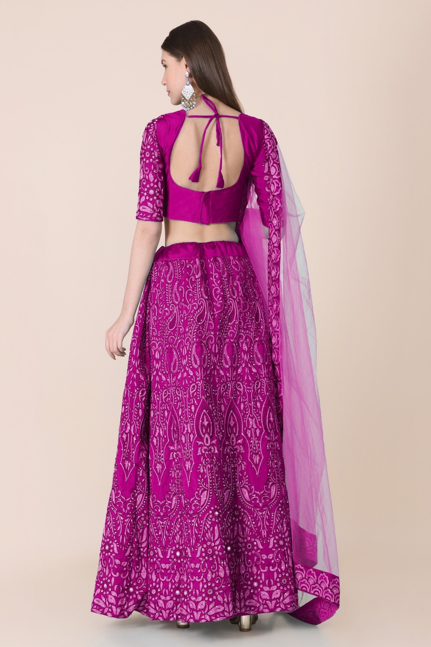 Purple Taffeta Silk Lehenga Choli Set with Thread Embroidery