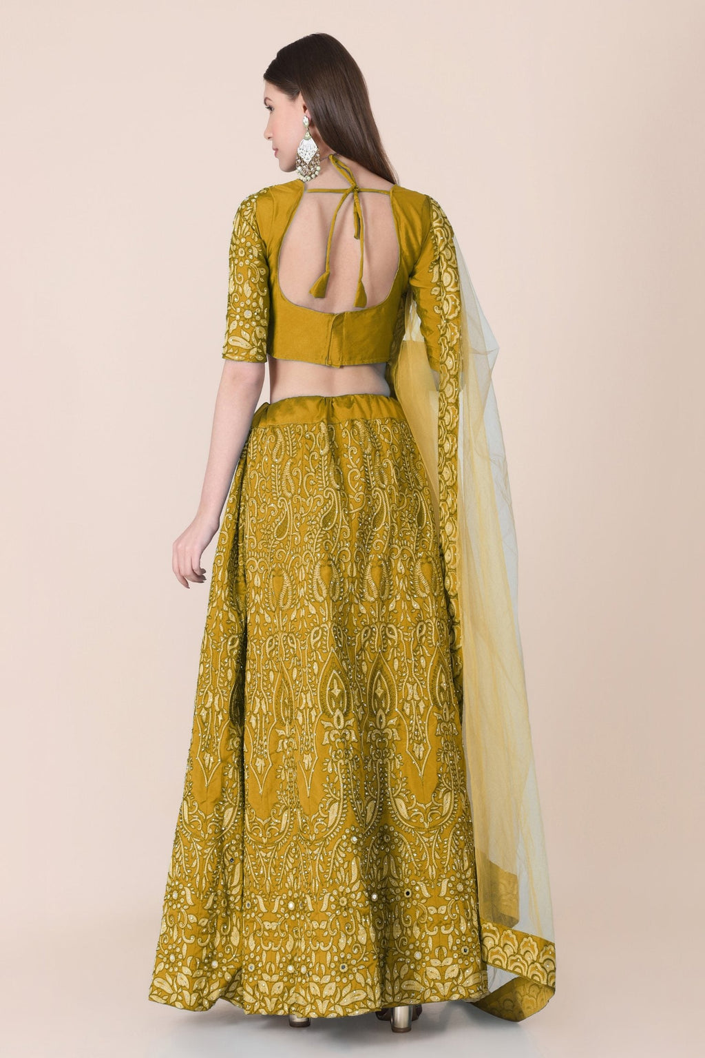 Mustard Taffeta Silk Thread Embroidered Designer Lehenga Choli