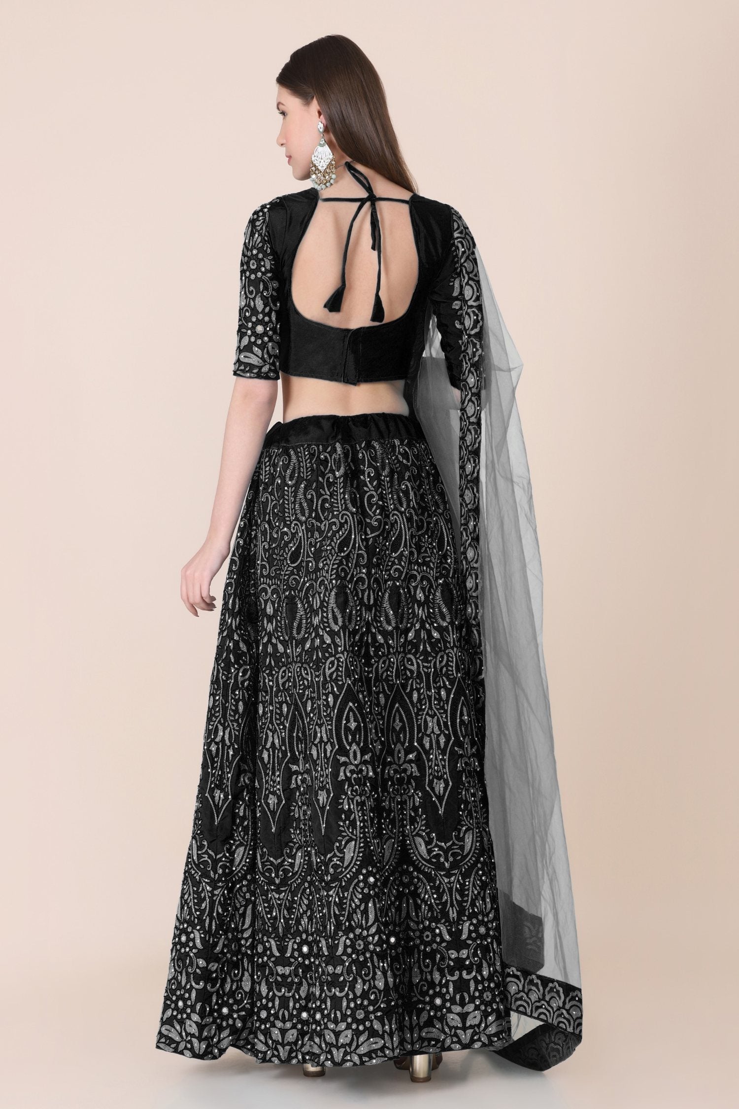 Black Taffeta Silk Thread Embroidered Designer Lehenga Choli