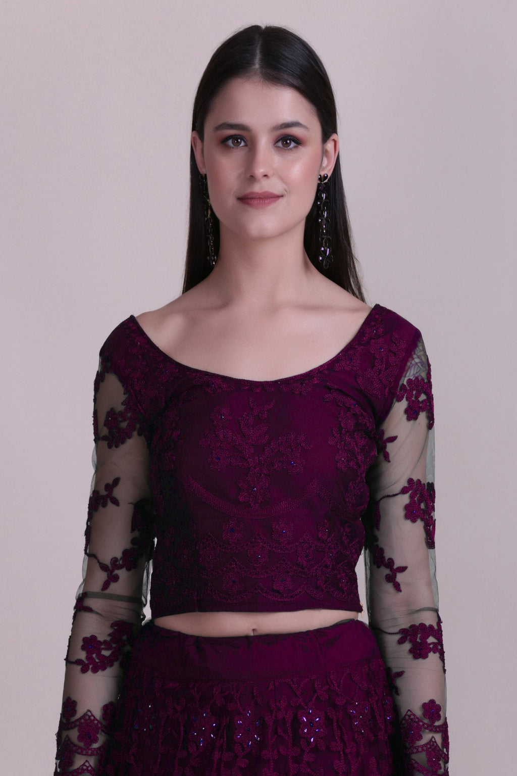 Purple Net Thread Embroidered Designer Lehenga Choli Set
