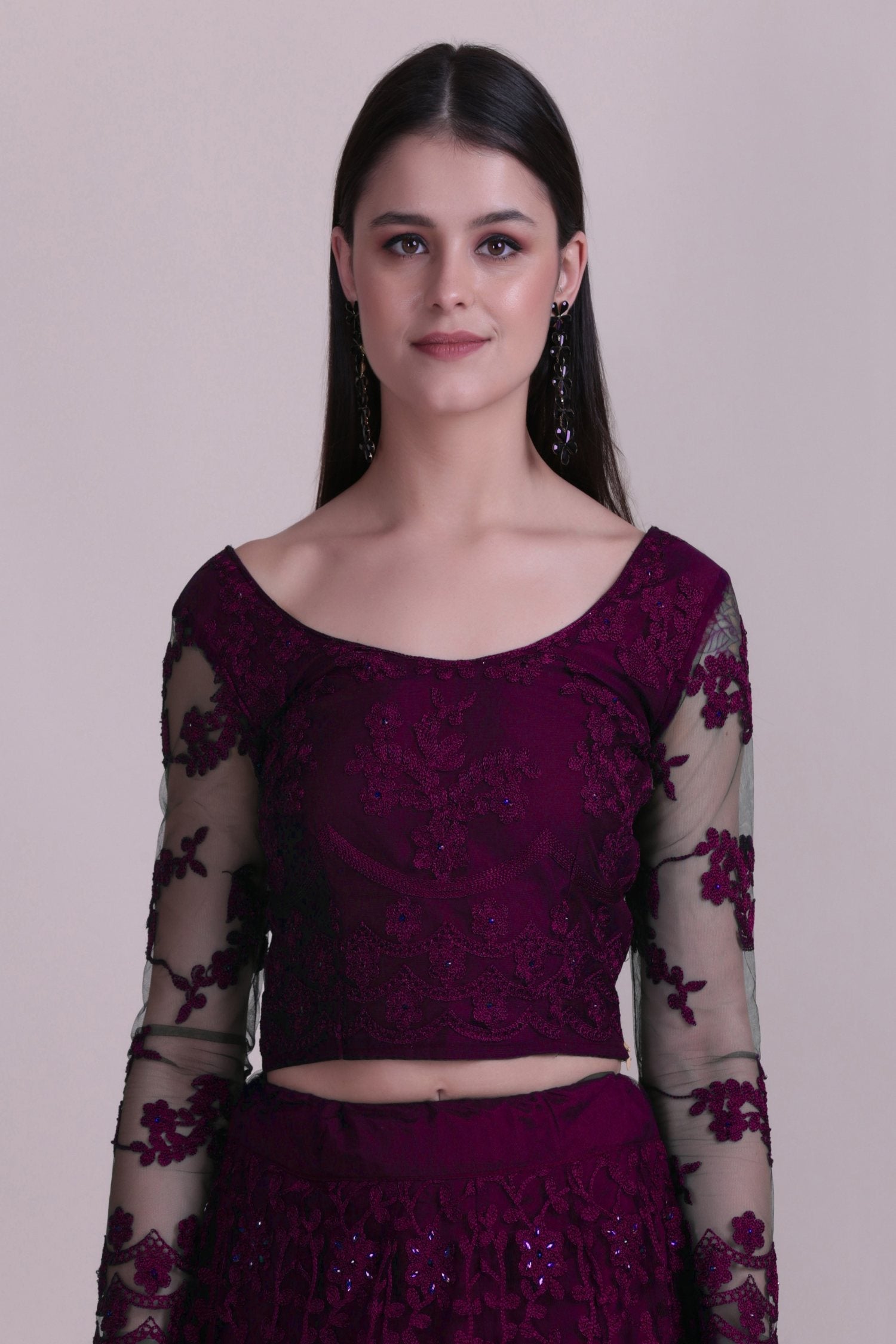 Purple Net Thread Embroidered Designer Lehenga Choli Set