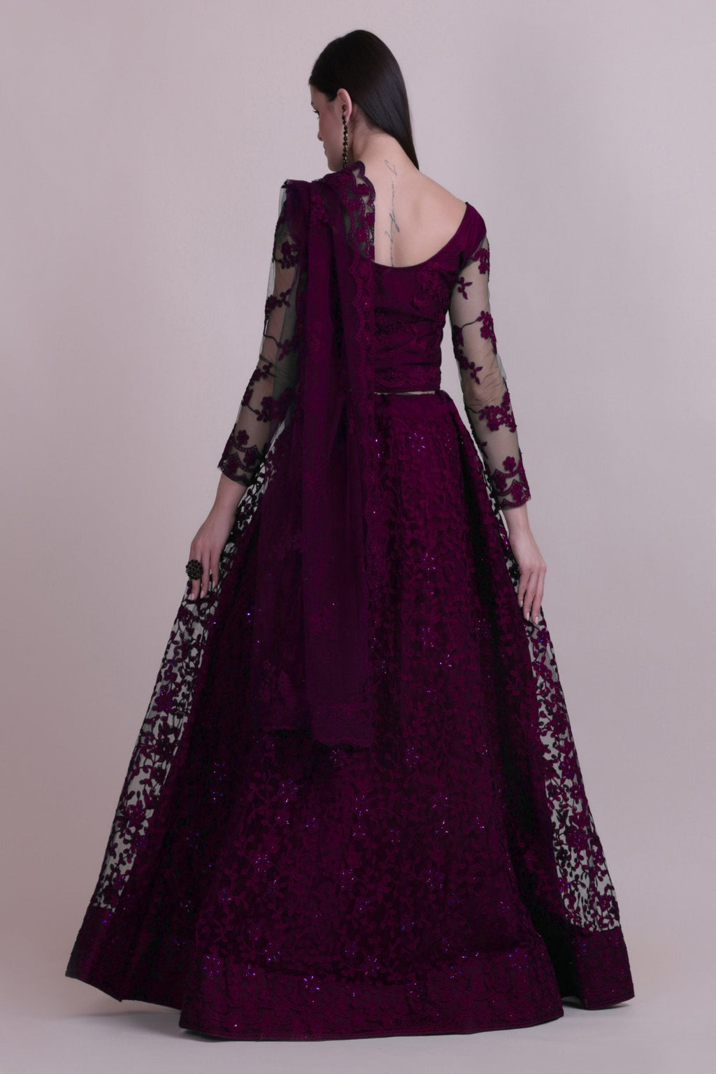 Purple Net Thread Embroidered Designer Lehenga Choli Set