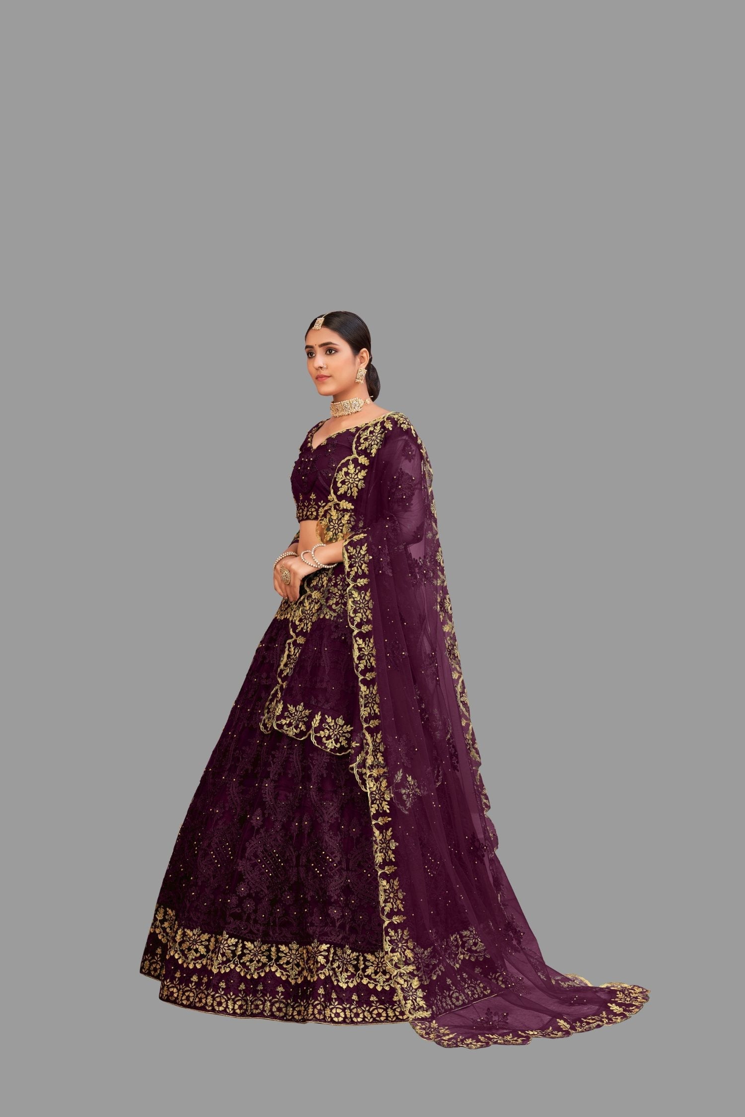 Purple Net Thread Embroidered Designer Lehenga Choli for Women