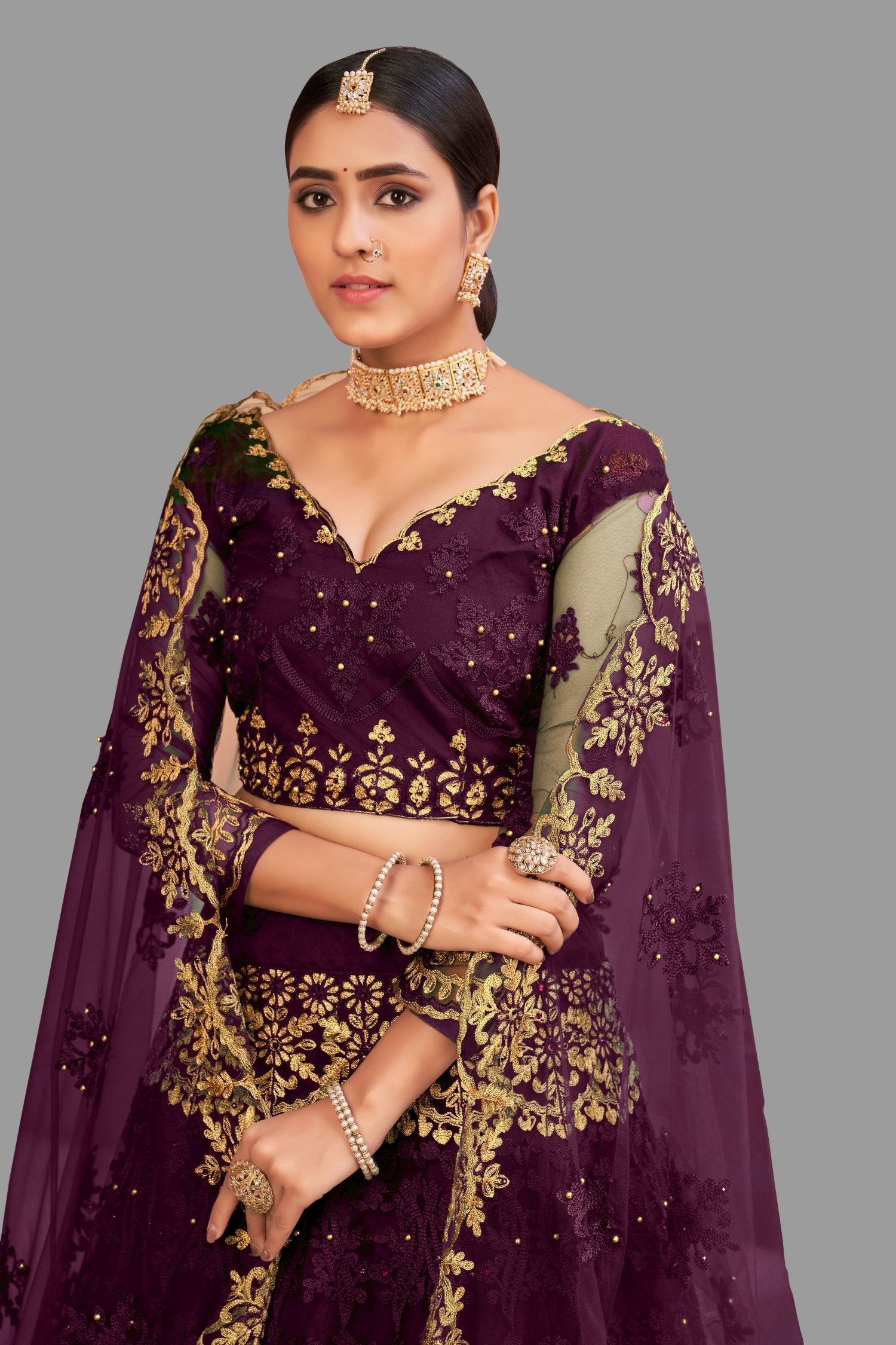 Purple Net Thread Embroidered Designer Lehenga Choli for Women