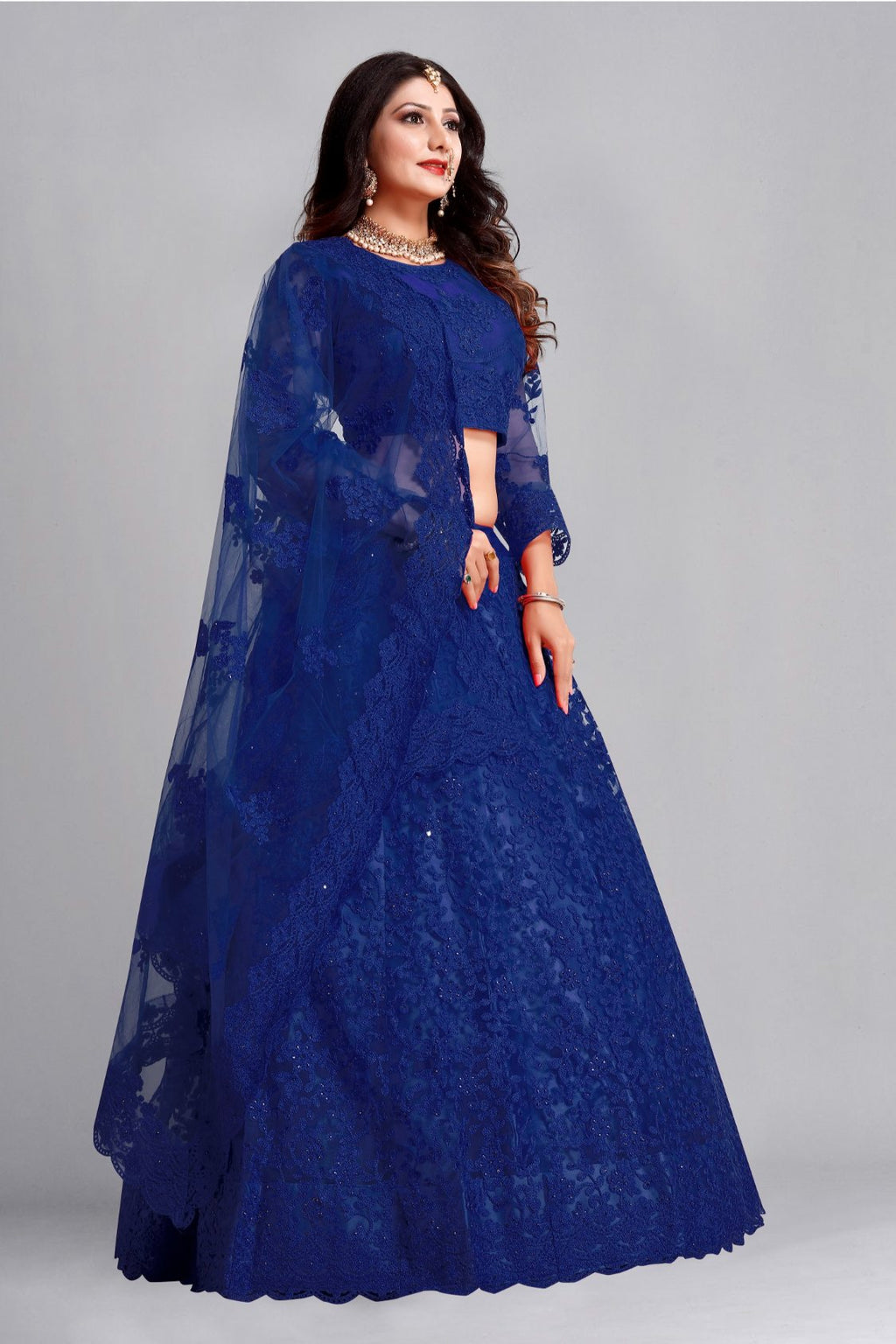 Women's Blue Net Thread Embroidered Designer Lehenga Choli Set