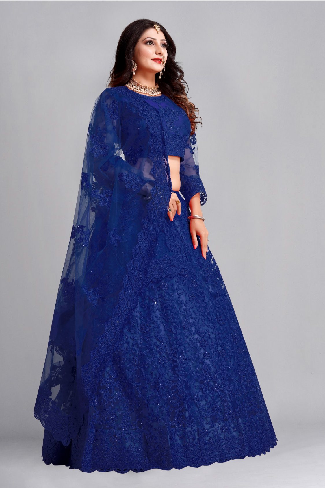 Women's Blue Net Thread Embroidered Designer Lehenga Choli Set