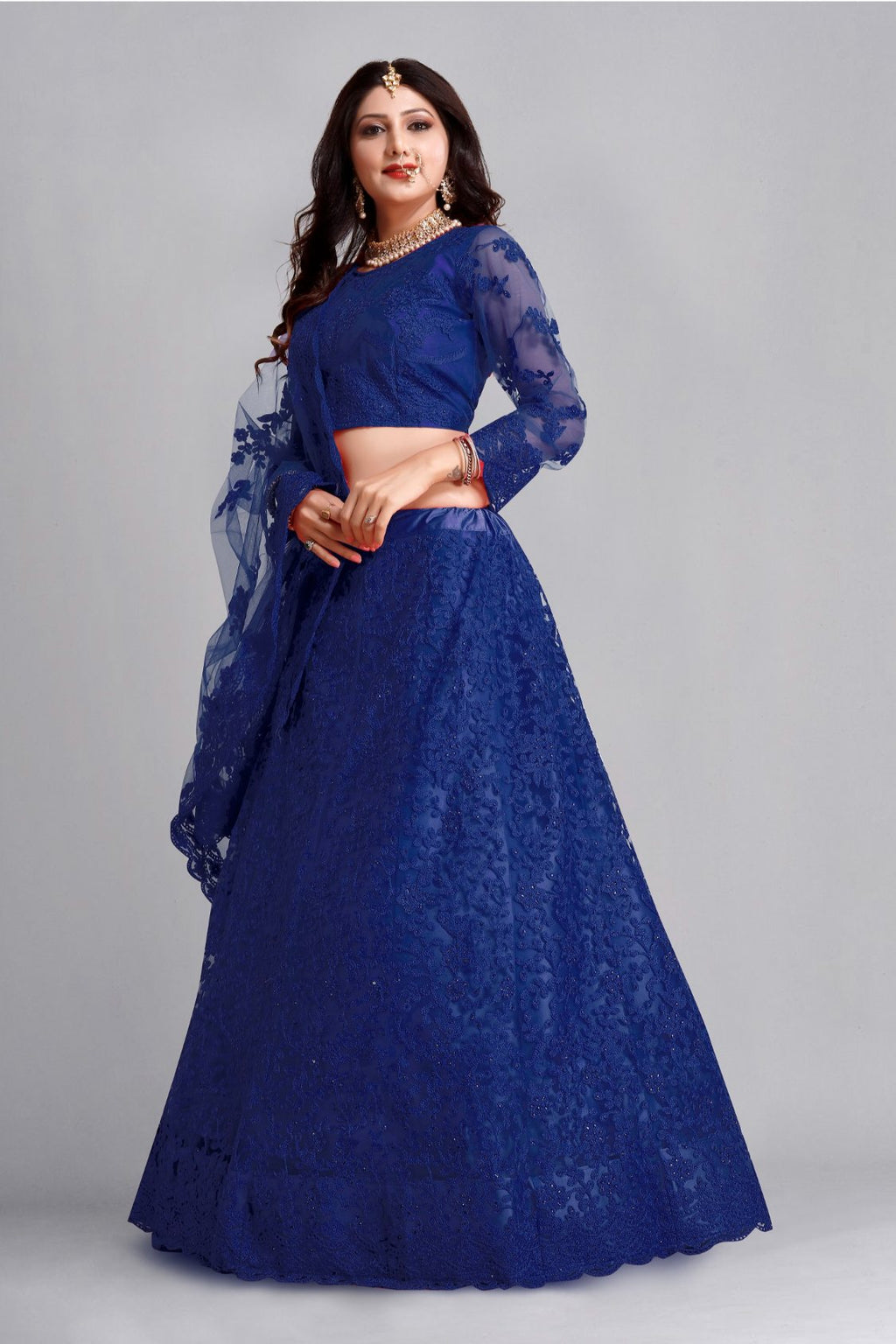 Women's Blue Net Thread Embroidered Designer Lehenga Choli Set