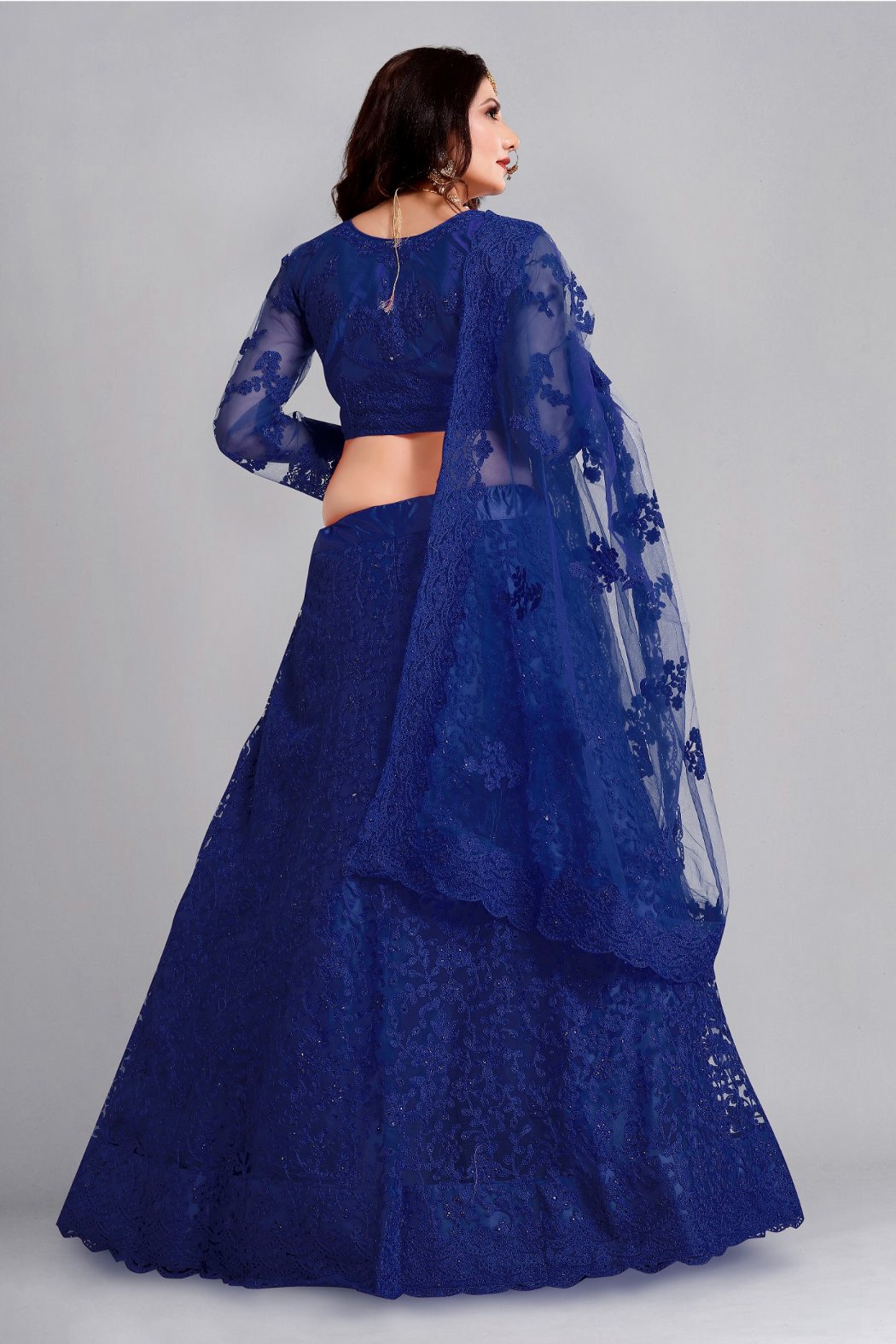 Women's Blue Net Thread Embroidered Designer Lehenga Choli Set