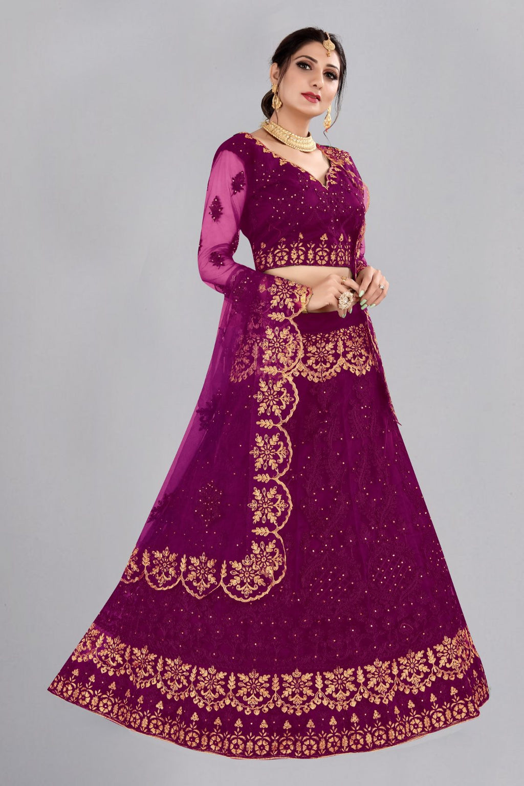 Purple Net Thread Embroidered Designer Lehenga Choli Set
