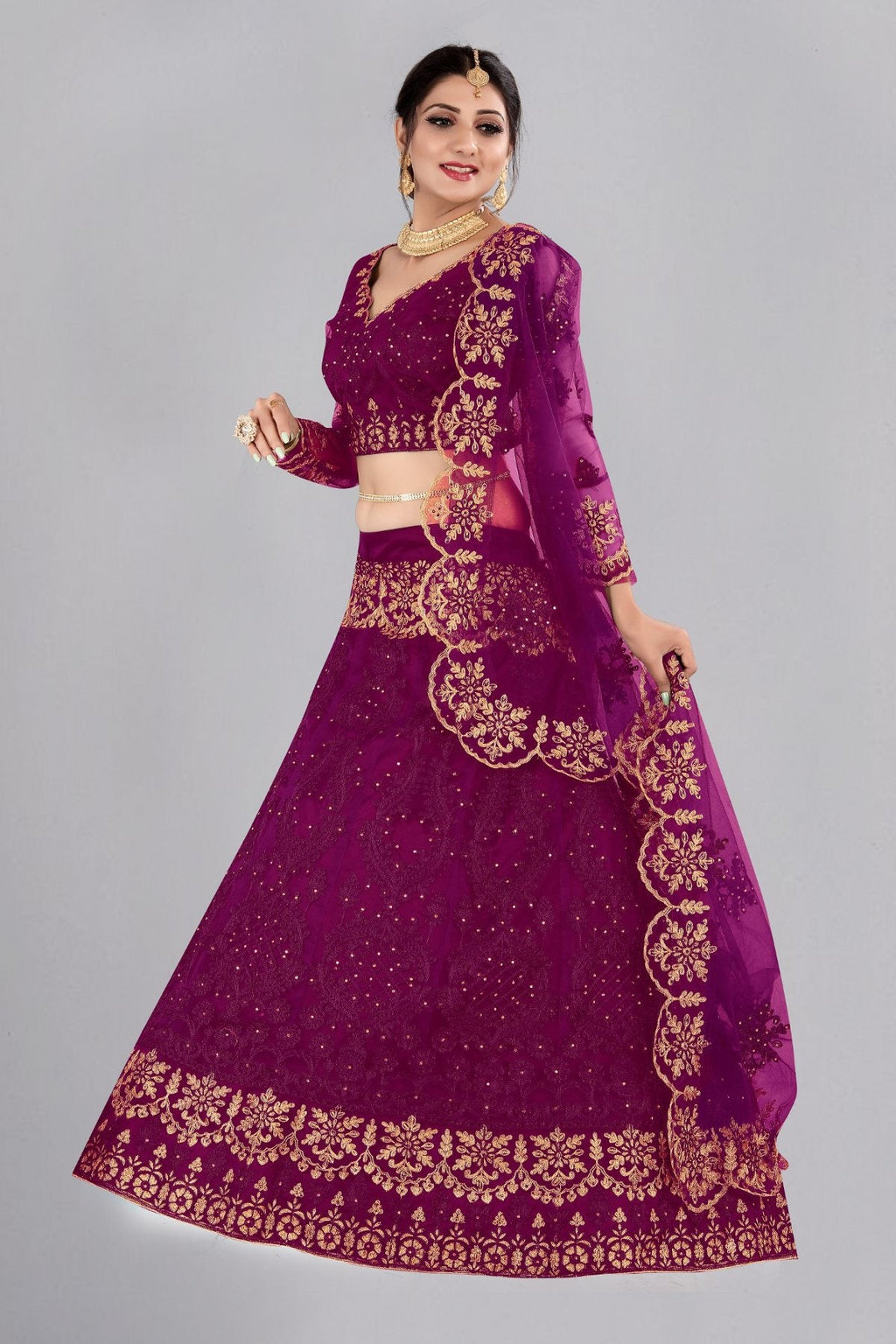 Purple Net Thread Embroidered Designer Lehenga Choli Set